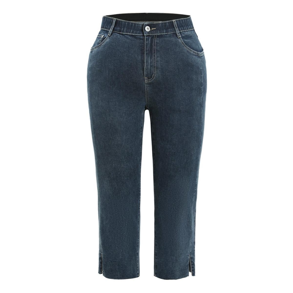 Plus Size Very Stretchy High Rise Dark Wash Split Jeans Women Midnight Casual Plain Slit High stretch Pocket Jeans BloomChic 18/2X Product Image