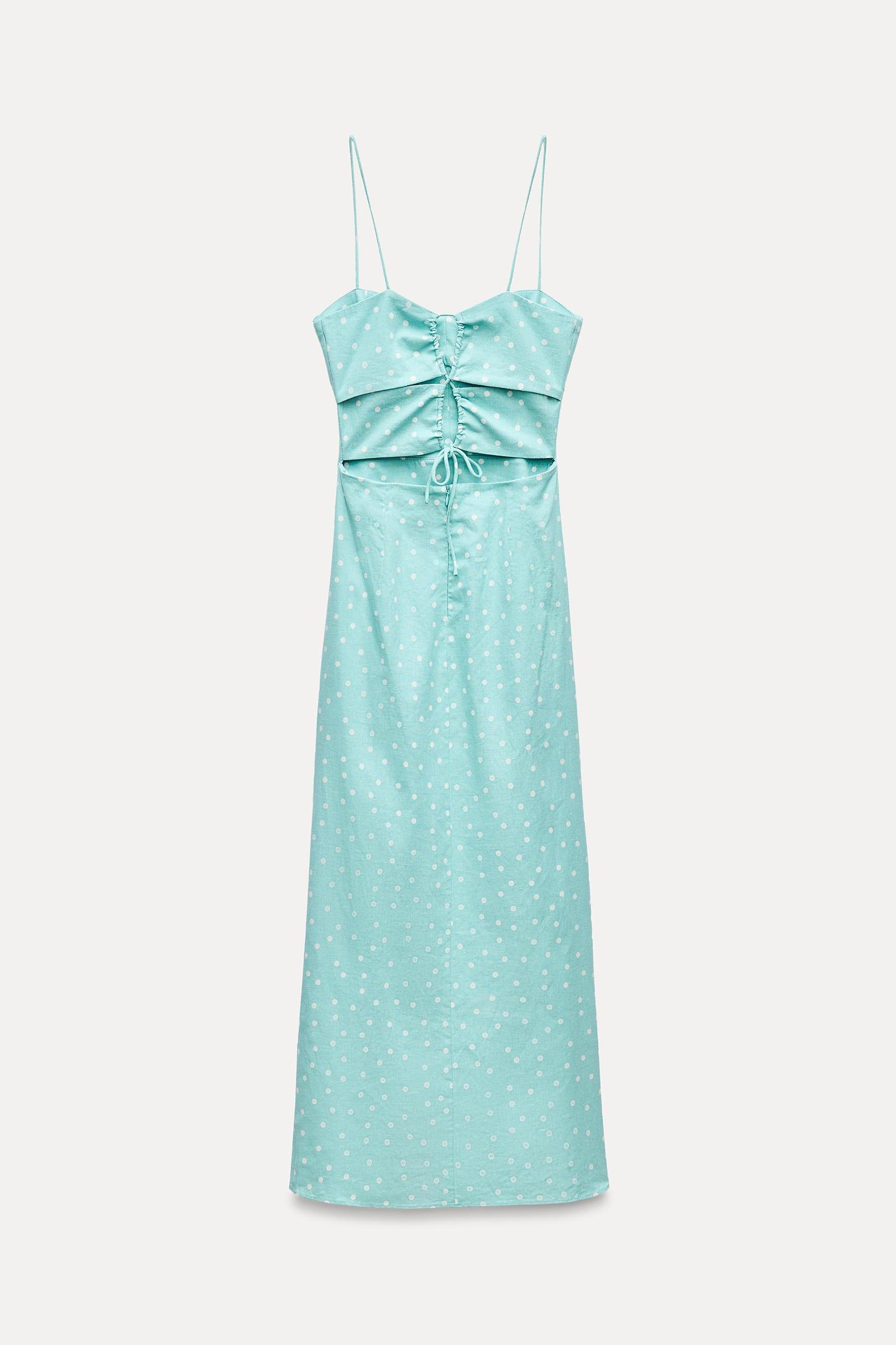 LINEN BLEND POLKA DOT MIDI DRESS Product Image