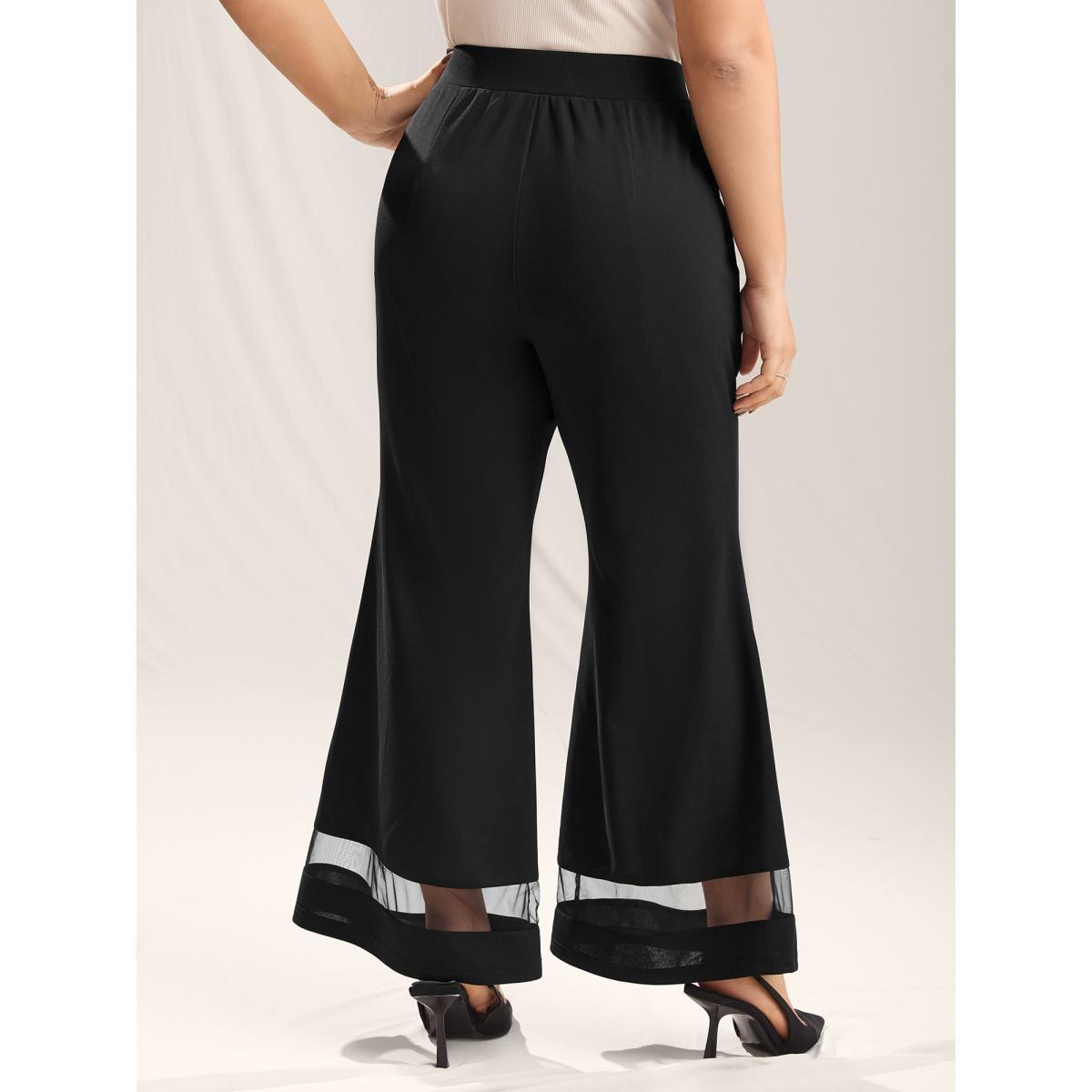 Plus Size Mesh Spliced Bell-Bottom Pants Women Black Formal Bootcut Mid Rise Party Pants BloomChic 18-20/2X Product Image