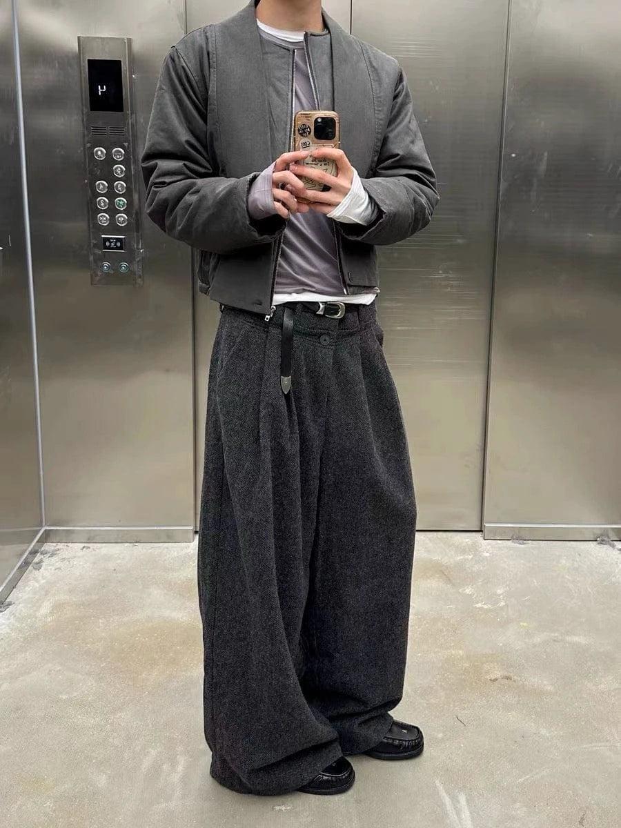 RT No. 18014 WOOLEN PLEATED STRAIGHT PANTS Product Image