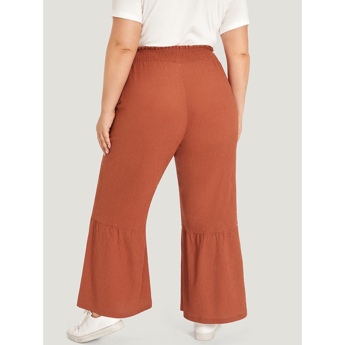 Plus Size Solid Pocket Ties Paperbag Waist Bootcut Pants Women Rust Casual Bootcut High Rise Dailywear Pants BloomChic 22-24/3X Product Image