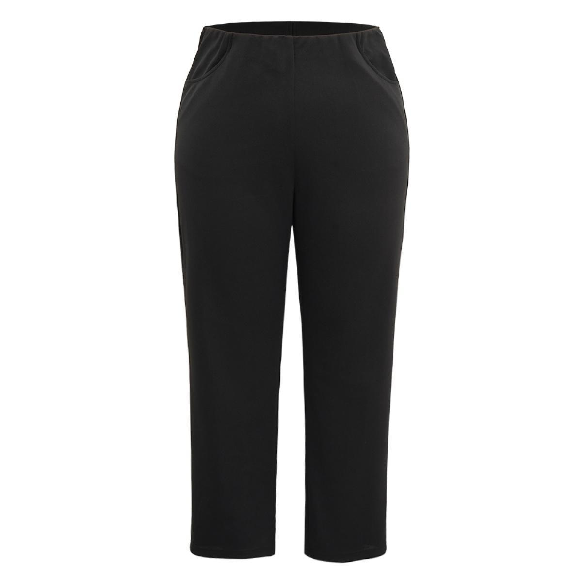 Plus Size Plain Pocket Bodycon Ankle Pants Women Black Work From Home Bodycon High Rise Work Pants BloomChic 26/4X Product Image