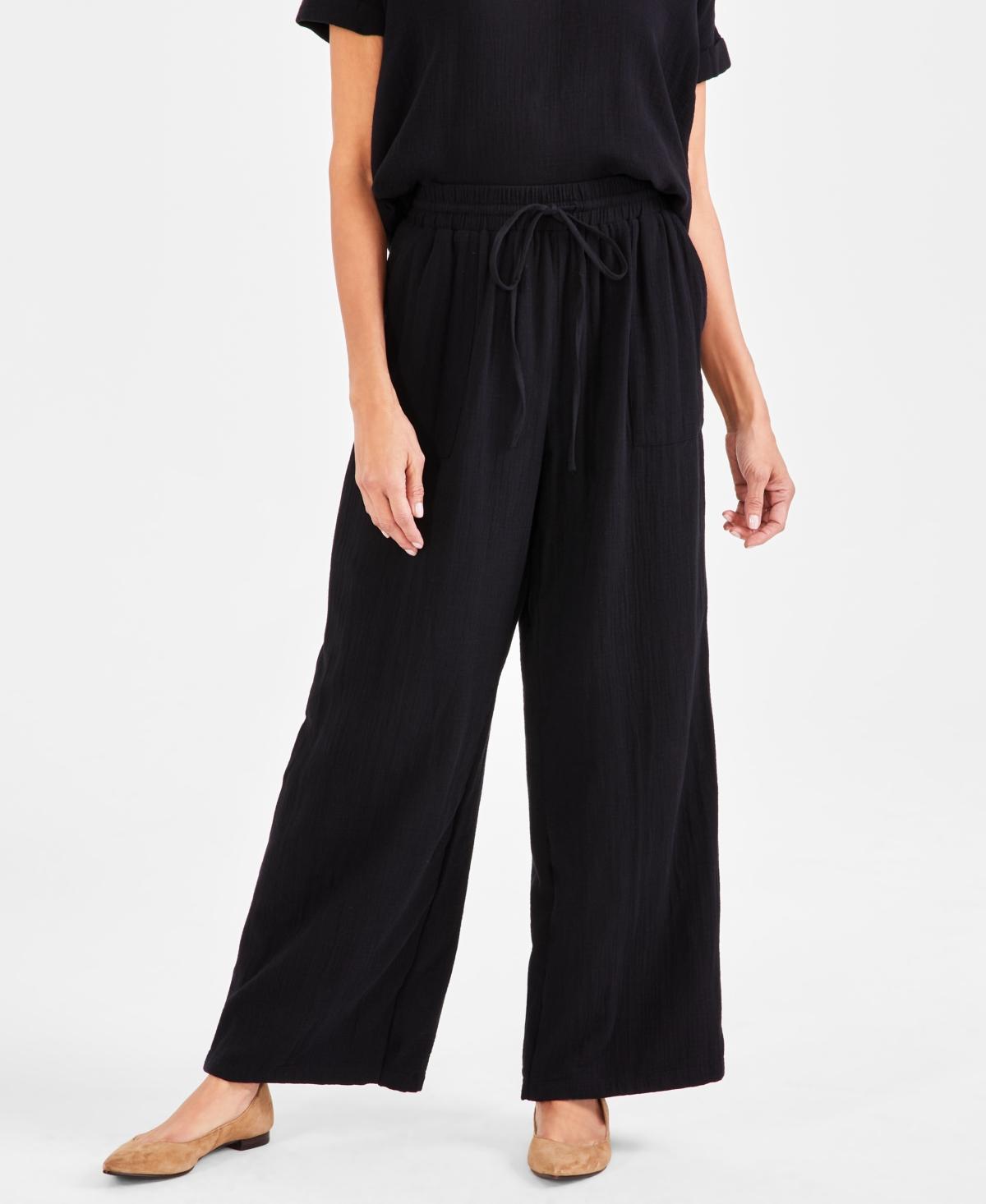 Style & Co Womens Cotton Gauze Wide-Leg Pants, Created for Macys Product Image