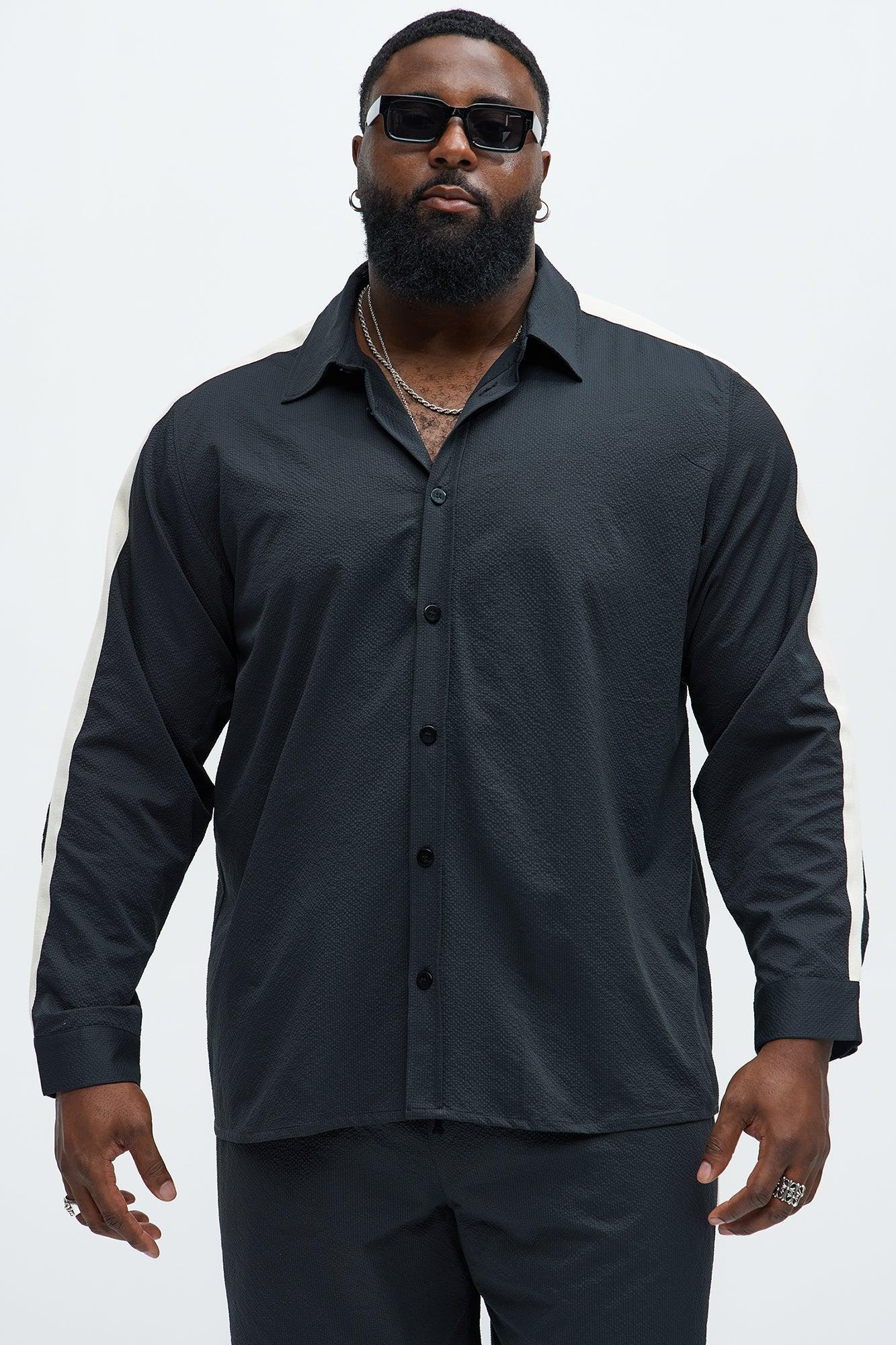 Crinkle Texture Taped Button Up - Black Product Image