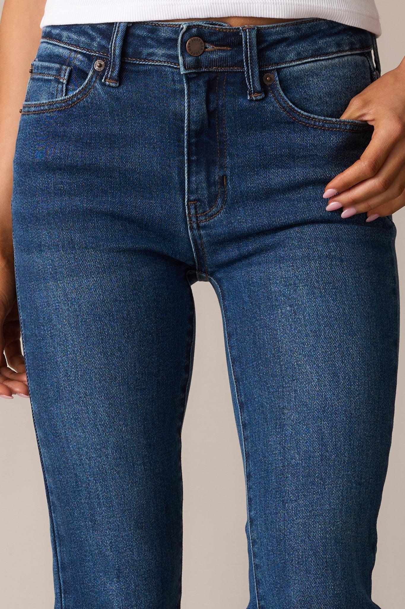 Back And Forth Dark Wash Cropped Flare Jeans Product Image