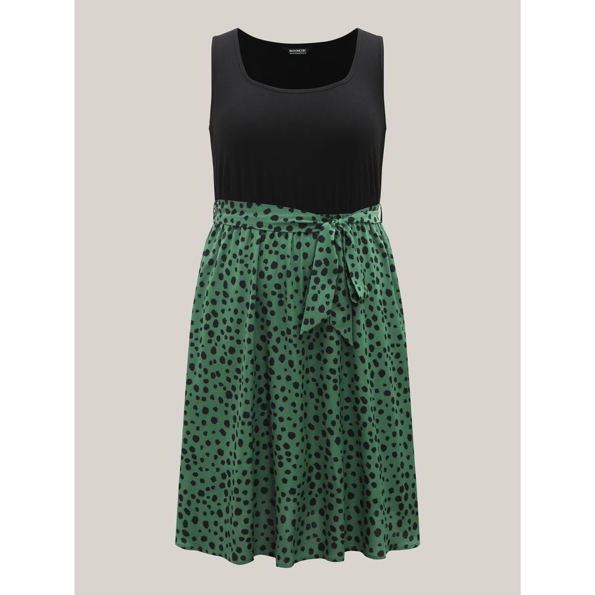 Plus Size Supersoft Leopard Belted Print Midi Dress Black Women Casual Belted U-neck Sleeveless Curvy BloomChic 10/M Product Image
