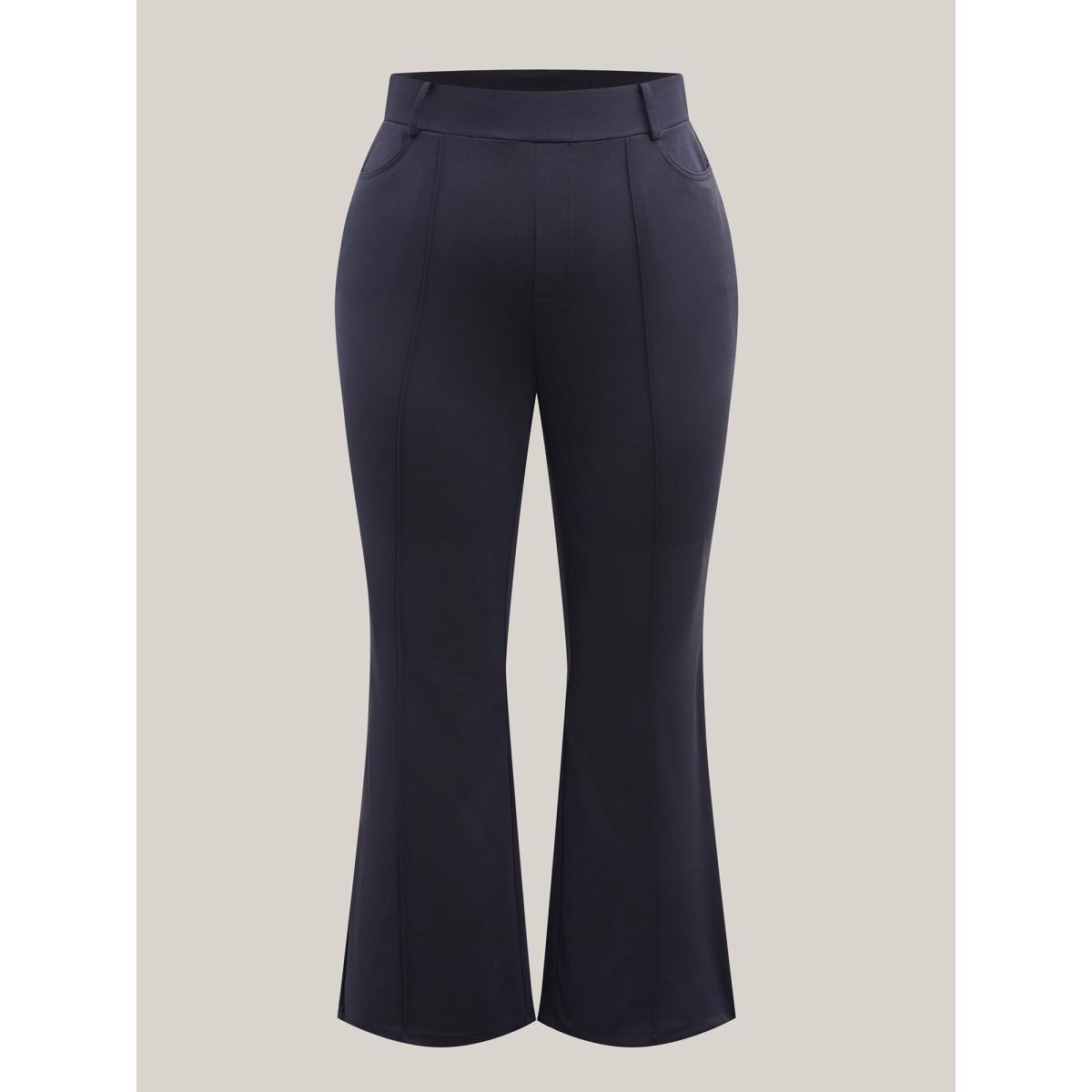 Plus Size Pockets Stretchy-Waist Plain Bootcut Pants Women Indigo At the Office Bootcut Mid Rise Work Pants BloomChic 28/5X Product Image