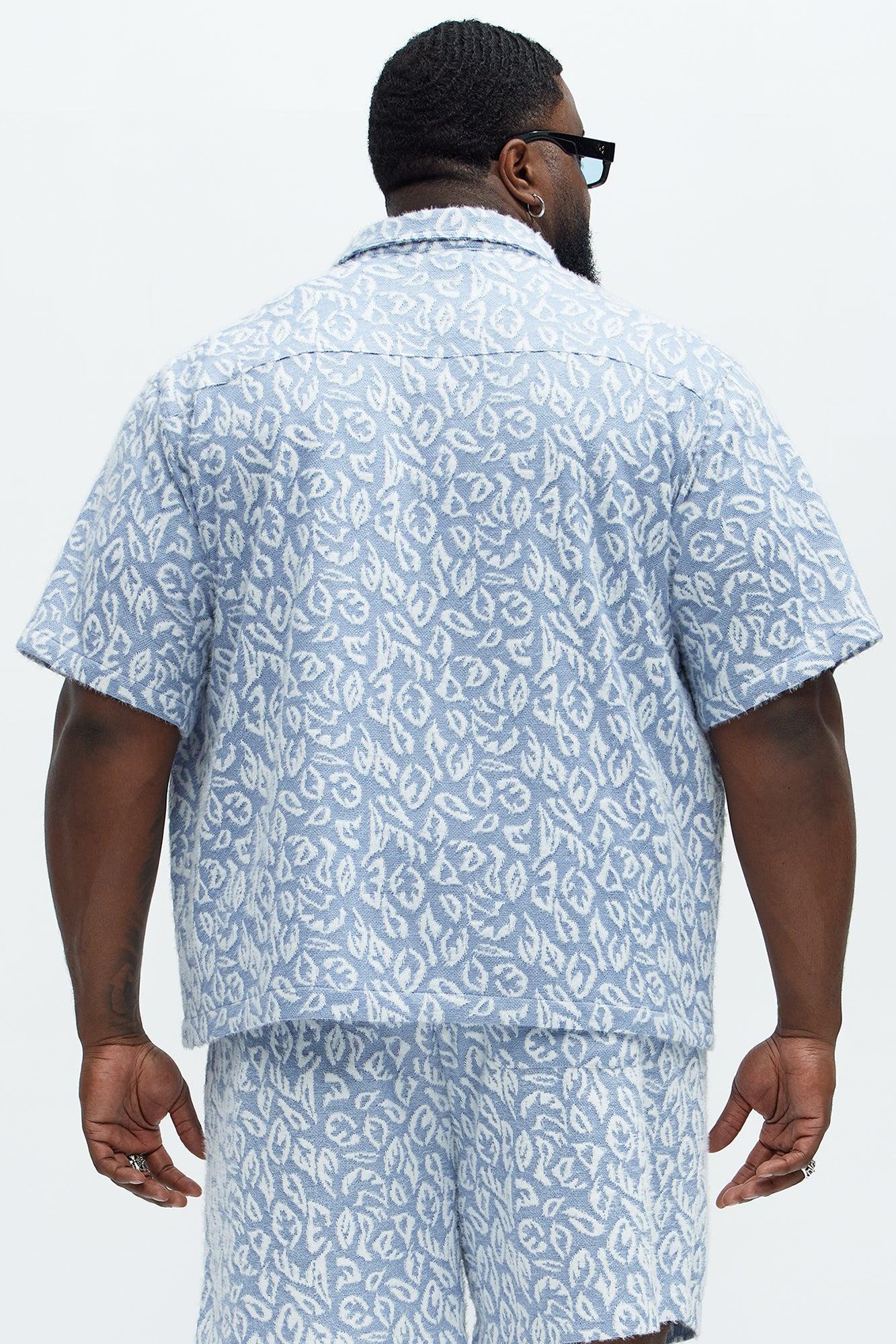 Jacquard Foliage Short Sleeve Shirt - Blue/combo Product Image