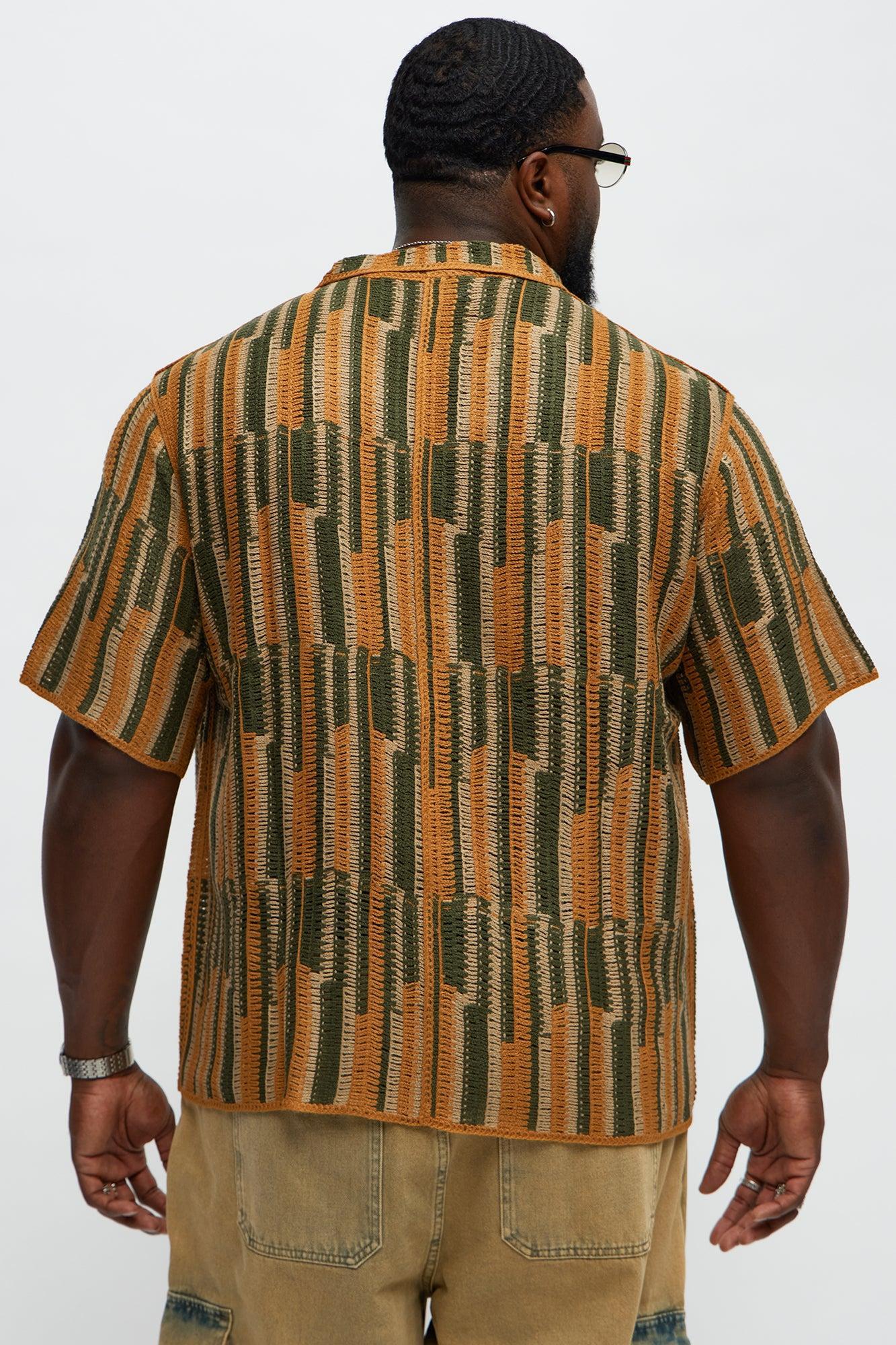 Victor Crochet Cuban Collar Button Down Shirt - Multi Color Product Image
