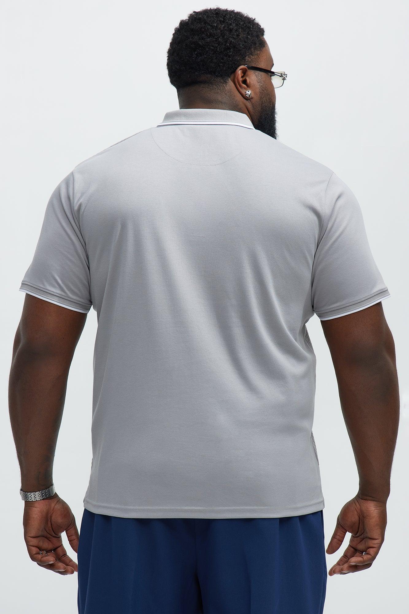 Diamond Textured Quarter Zip Polo - Grey Product Image