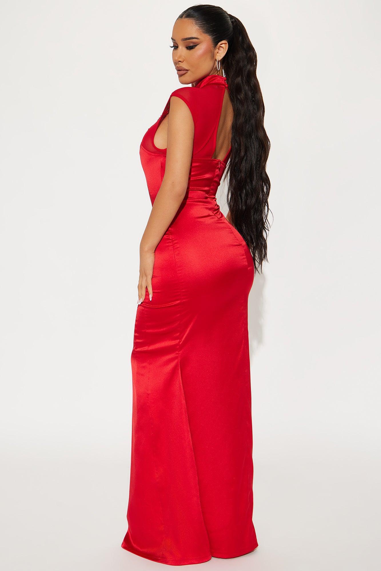 Caitlyn Satin Maxi Dress - Red Product Image