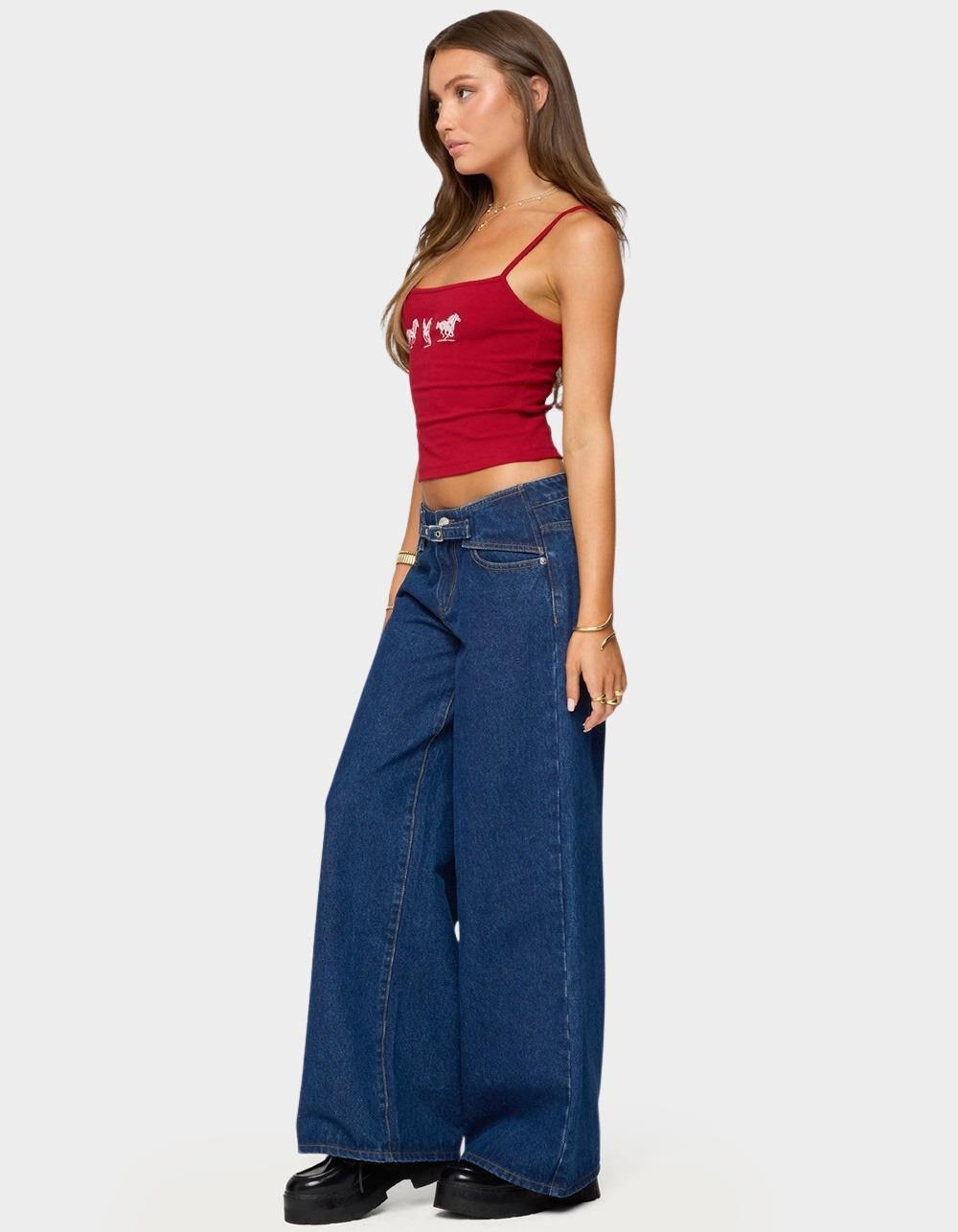 EDIKTED Edie Belt Detail Low Rise Jeans - BLUE Product Image