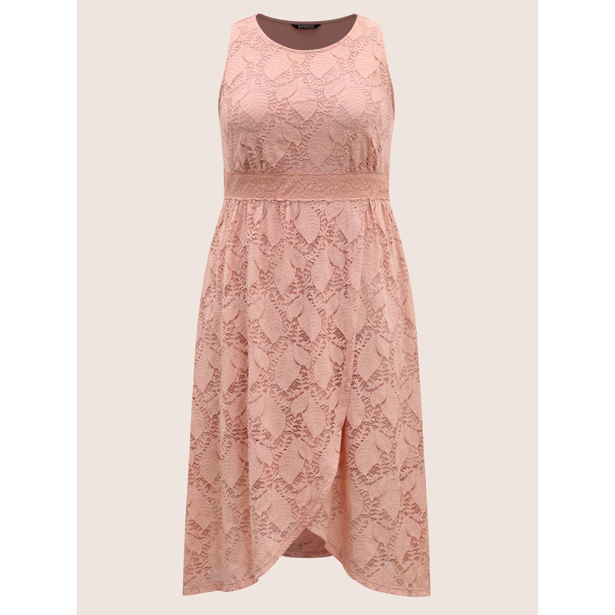 Plus Size Crochet Lace Wrap Hem Tank Midi Dress Blush Women Elegant Petal edge Round Neck Sleeveless Curvy BloomChic 14-16/1X Product Image