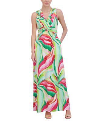 Jessica Howard Womens Sleeveless V-Neck Knot-Front Maxi Dress Product Image