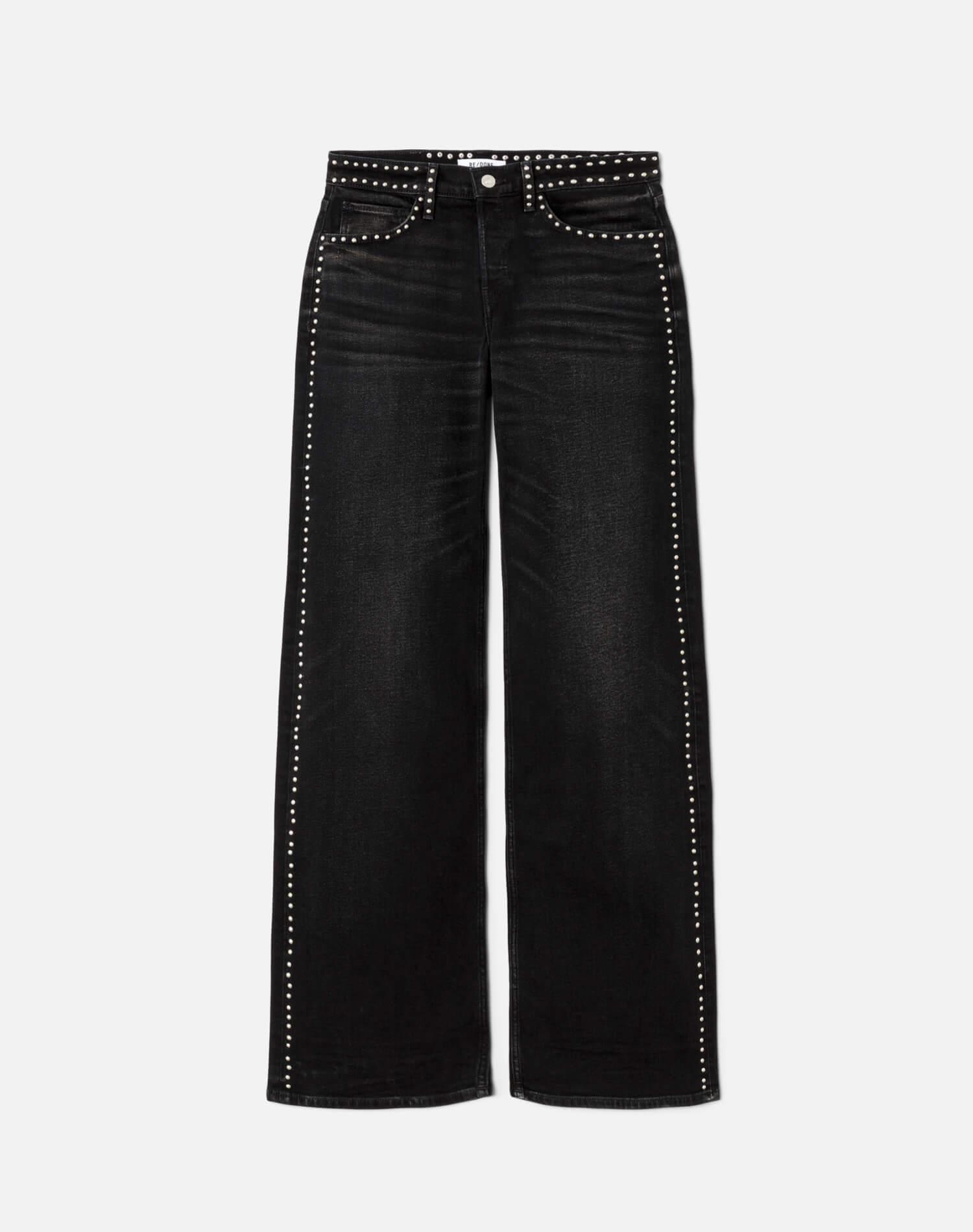 Studded Mid Rise Wide Leg - Crafted Black Stud Product Image