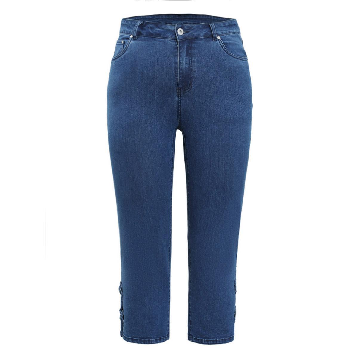 Plus Size Very Stretchy Medium Wash Patched Detail Cut Out Jeans Women Blue Casual Plain Cut-Out High stretch Pocket Jeans BloomChic 20/2X Product Image