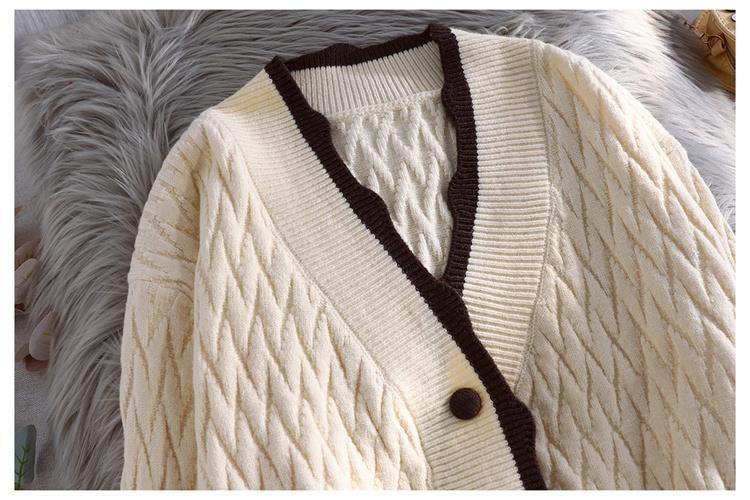 V-Neck Plain Contrast Trim Cardigan Product Image