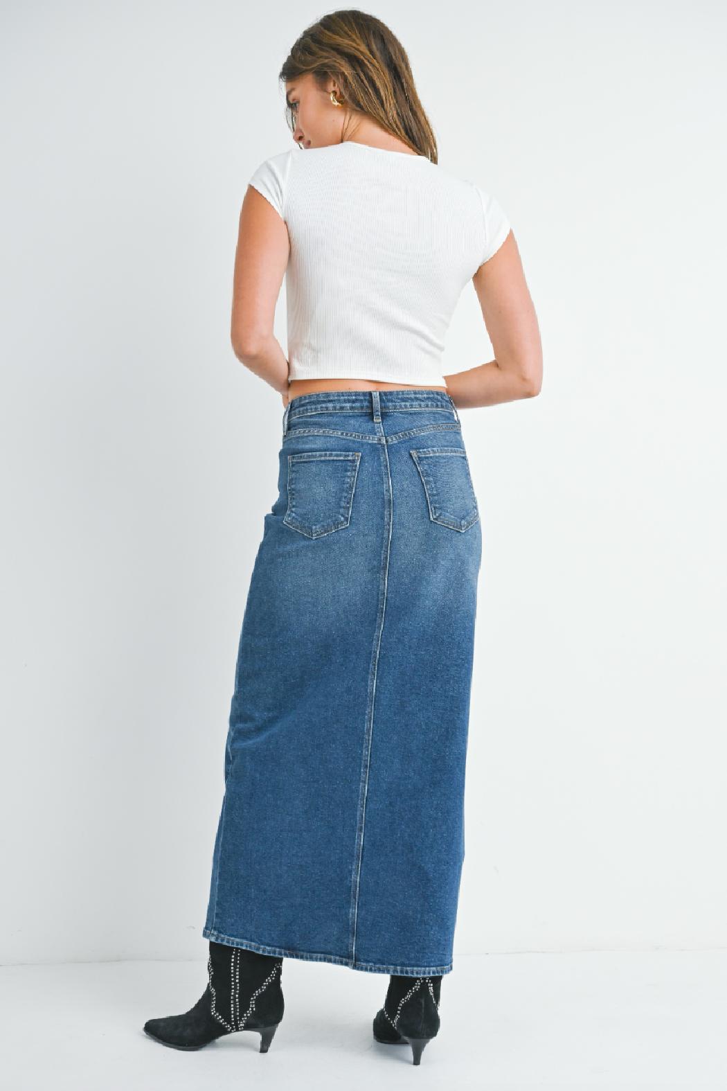Stretch Classic Denim Midi Skirt Product Image