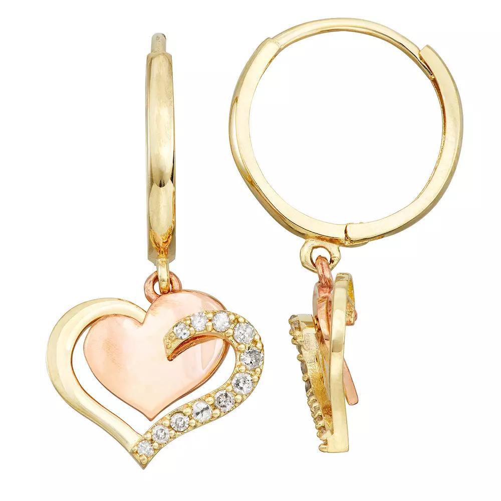 Tiara 10k Gold 1/6 Carat T.W. Diamond Heart Dangle Earrings, Women's Product Image