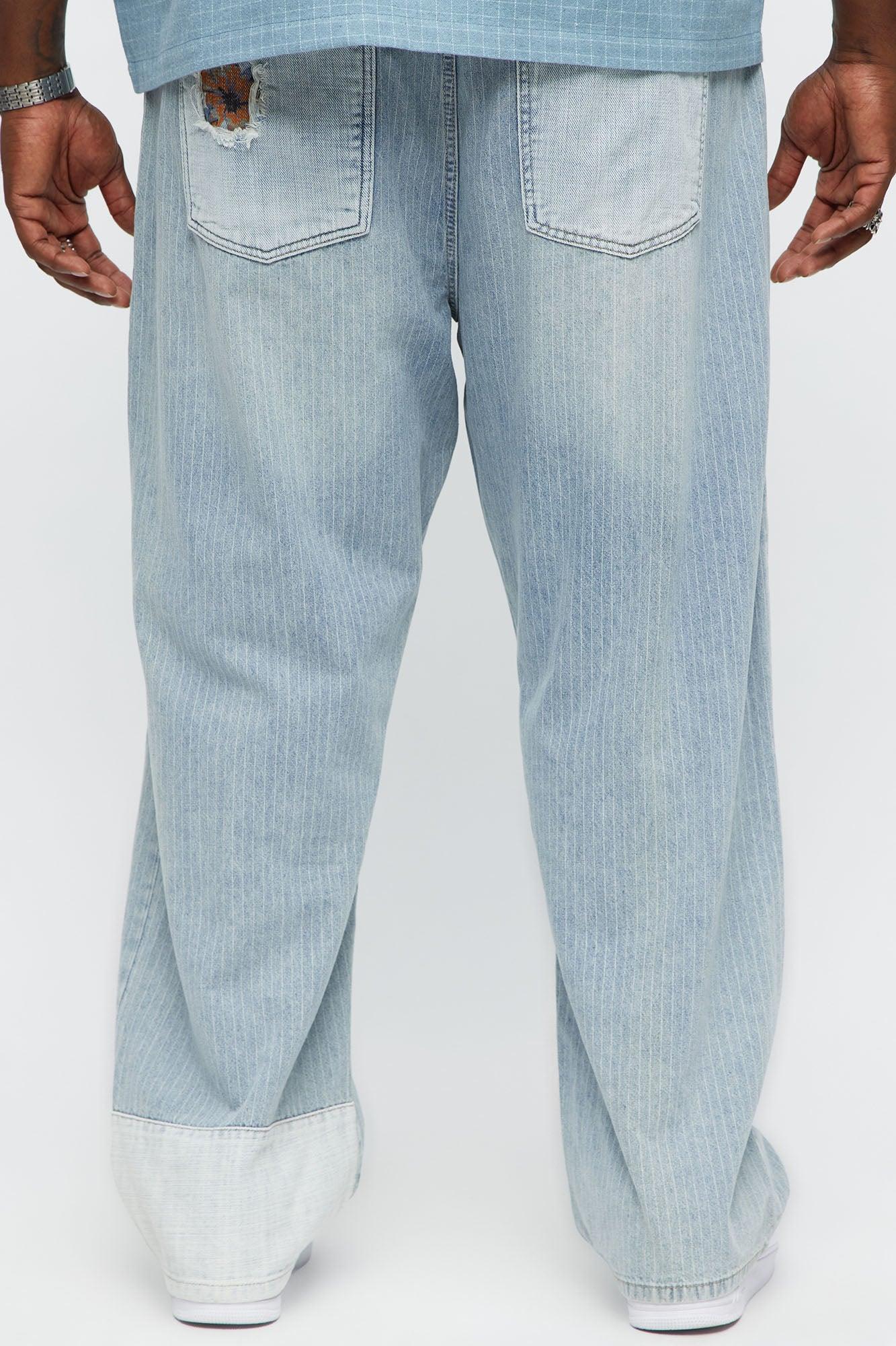 Baggy Contrast Distressed Jeans - Medium Blue Wash Product Image