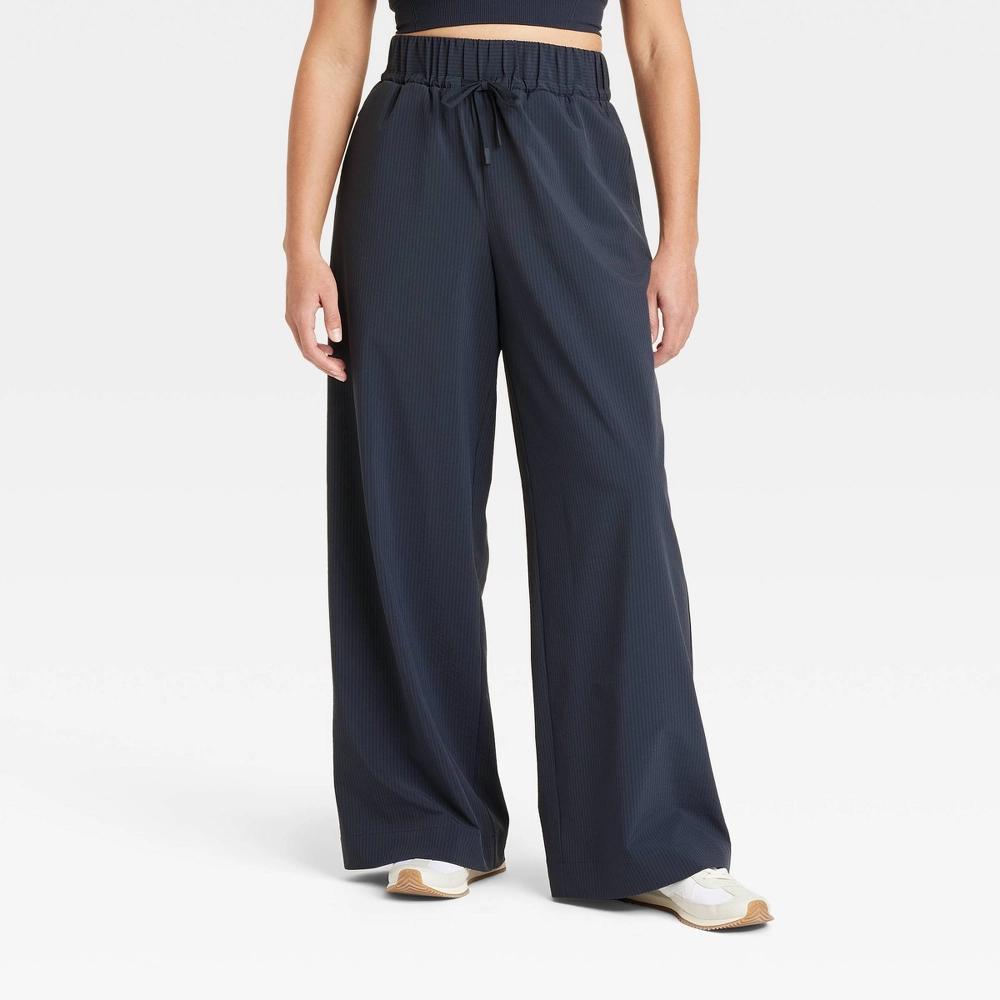Women's Woven High-Rise Seersucker Wide Leg Pants - All In Motion™ Navy Blue XS: Moisture Wicking, UPF 50+ Product Image