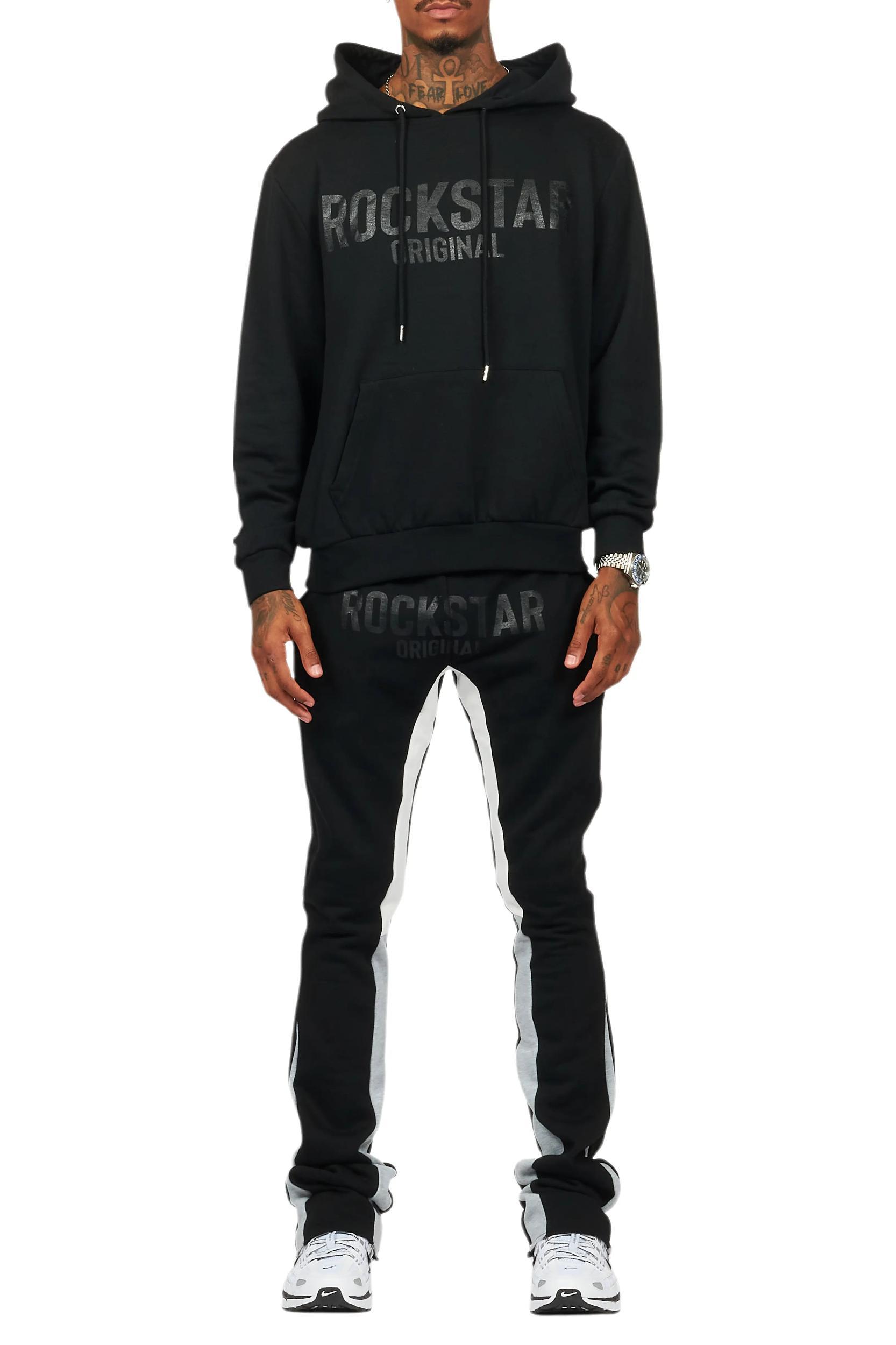 Sana Black Hoodie/Stack Flare Track Pant Set Male Product Image