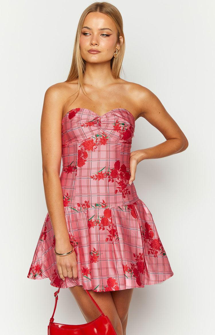 Blu Pink Floral Strapless Mini Dress Product Image