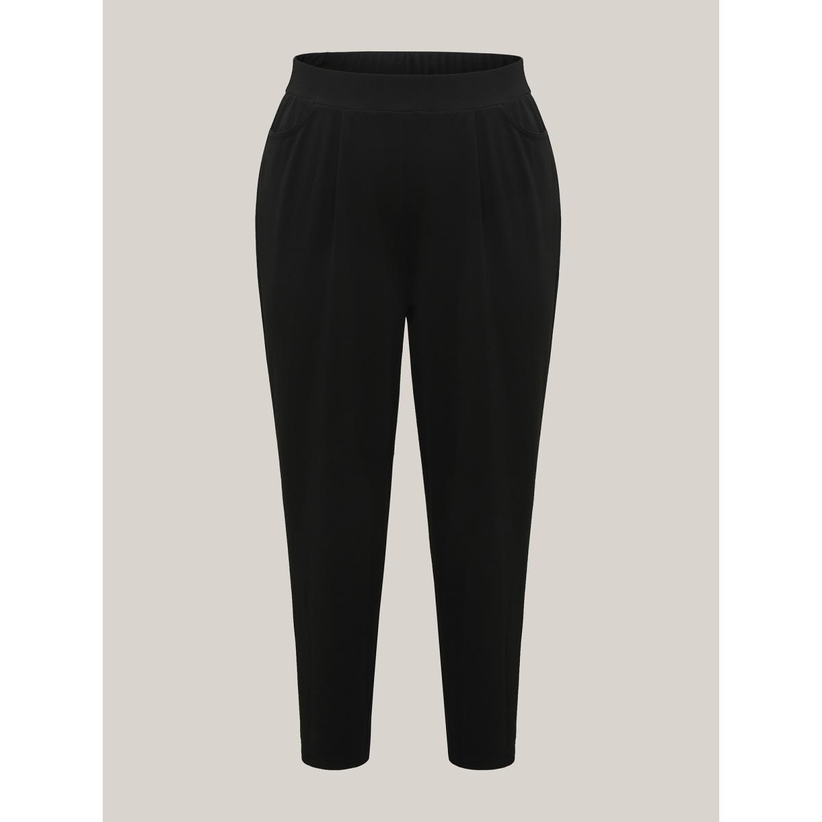 Plus Size Pleated Stretchy Waist Skinny-Fit Pants Women Black Workwear Essentials Bodycon Mid Rise Work Pants BloomChic 30/6X Product Image