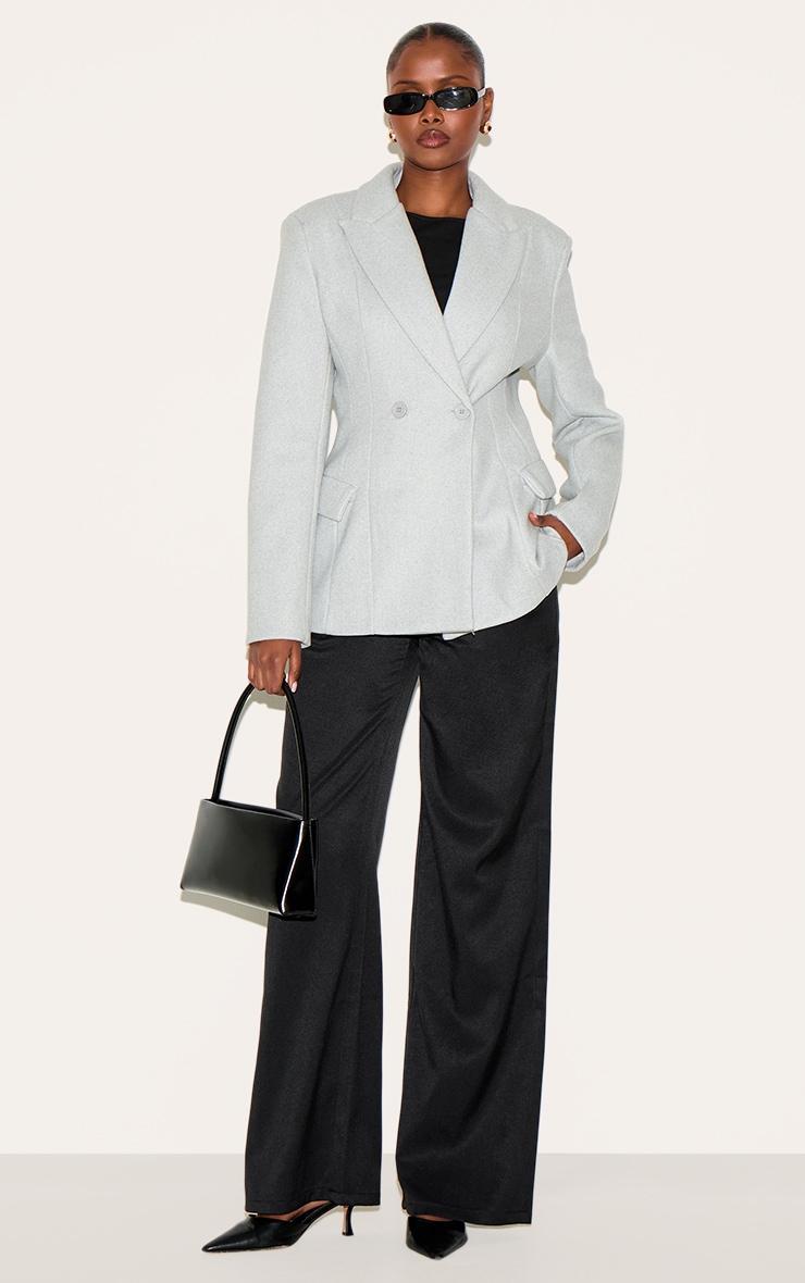 Grey Double Breasted Asymmetric Wool Look Blazer Product Image