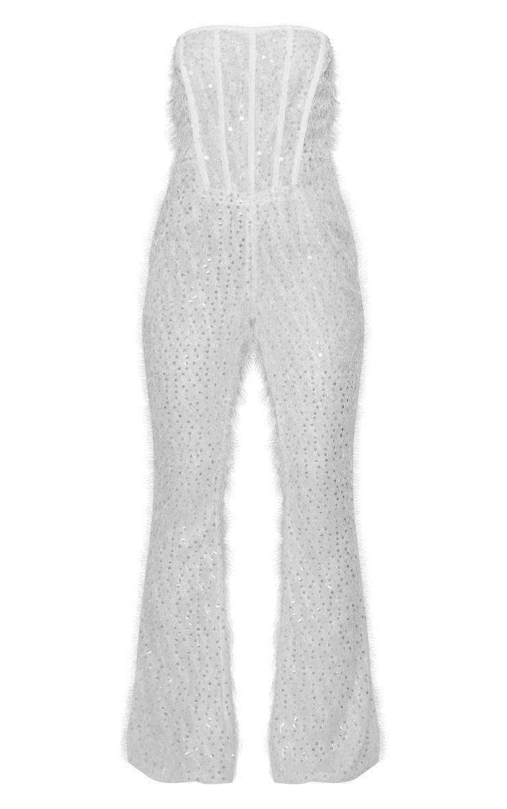 White Textured Sequin Corset Bandeau Jumpsuit Product Image