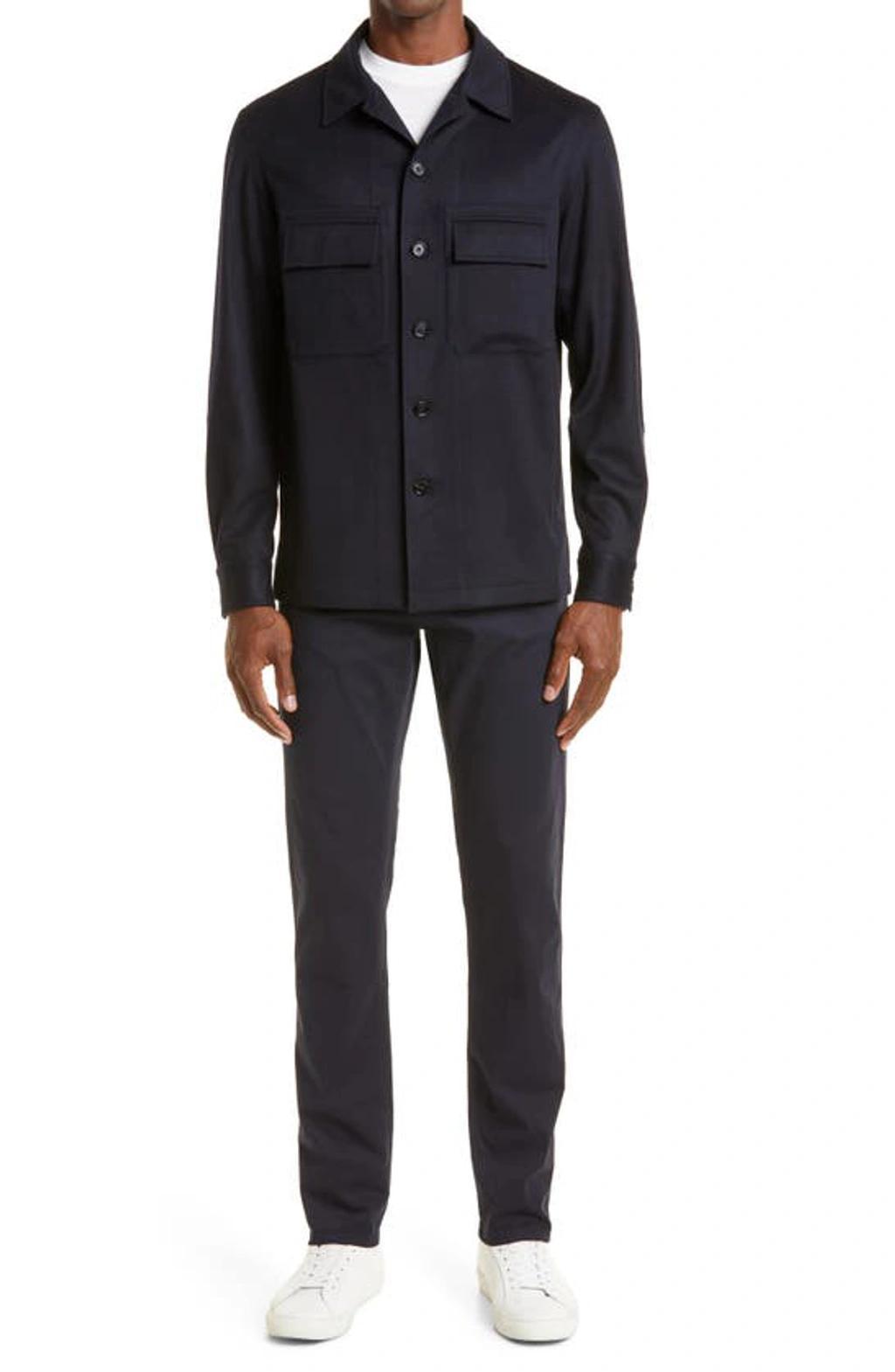 ZEGNA Chest-pocket Cashmere Overshirt In Blue Product Image