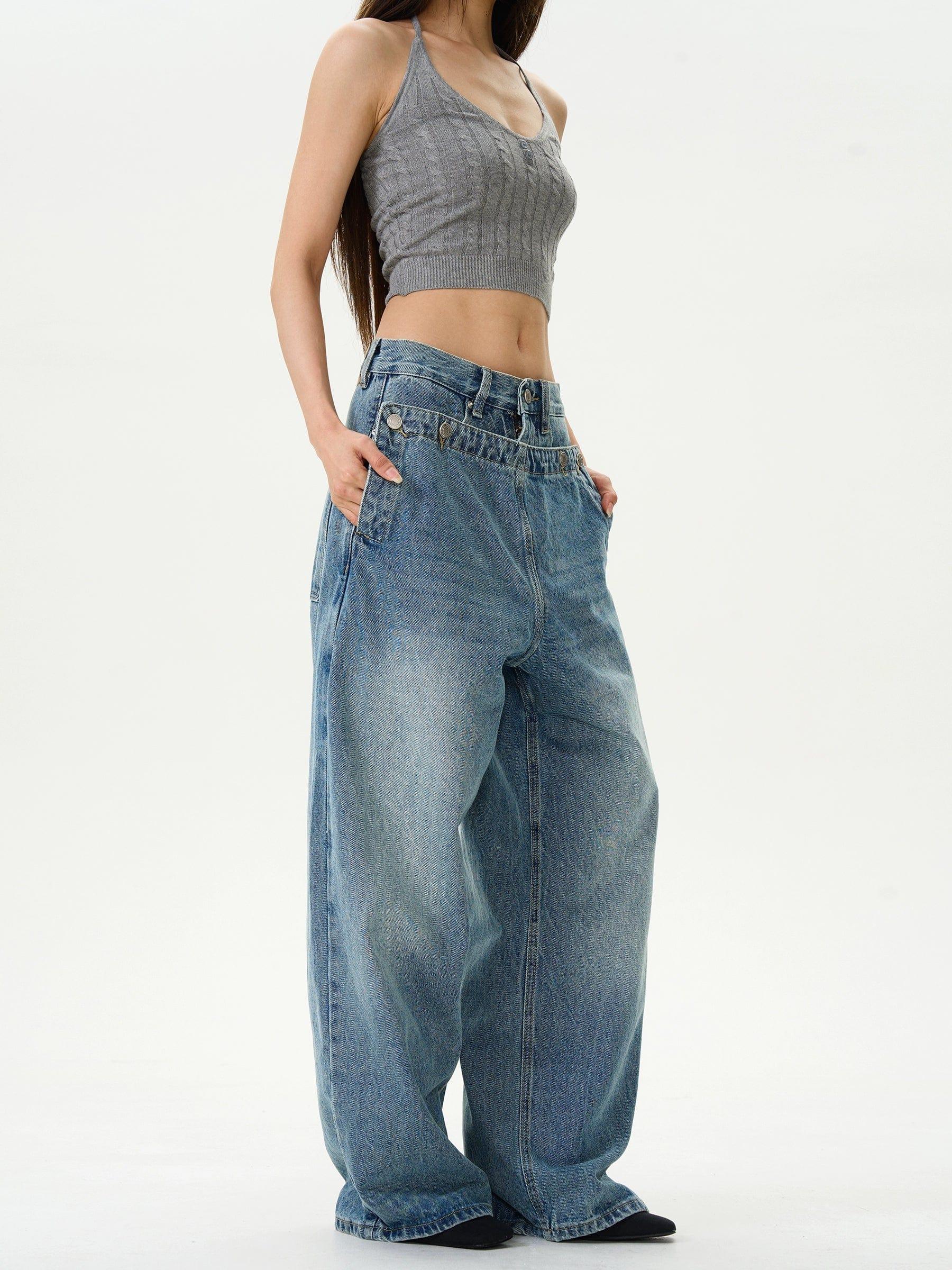 RT No. 12157 DOUBLE WAIST DENIM JEANS Product Image