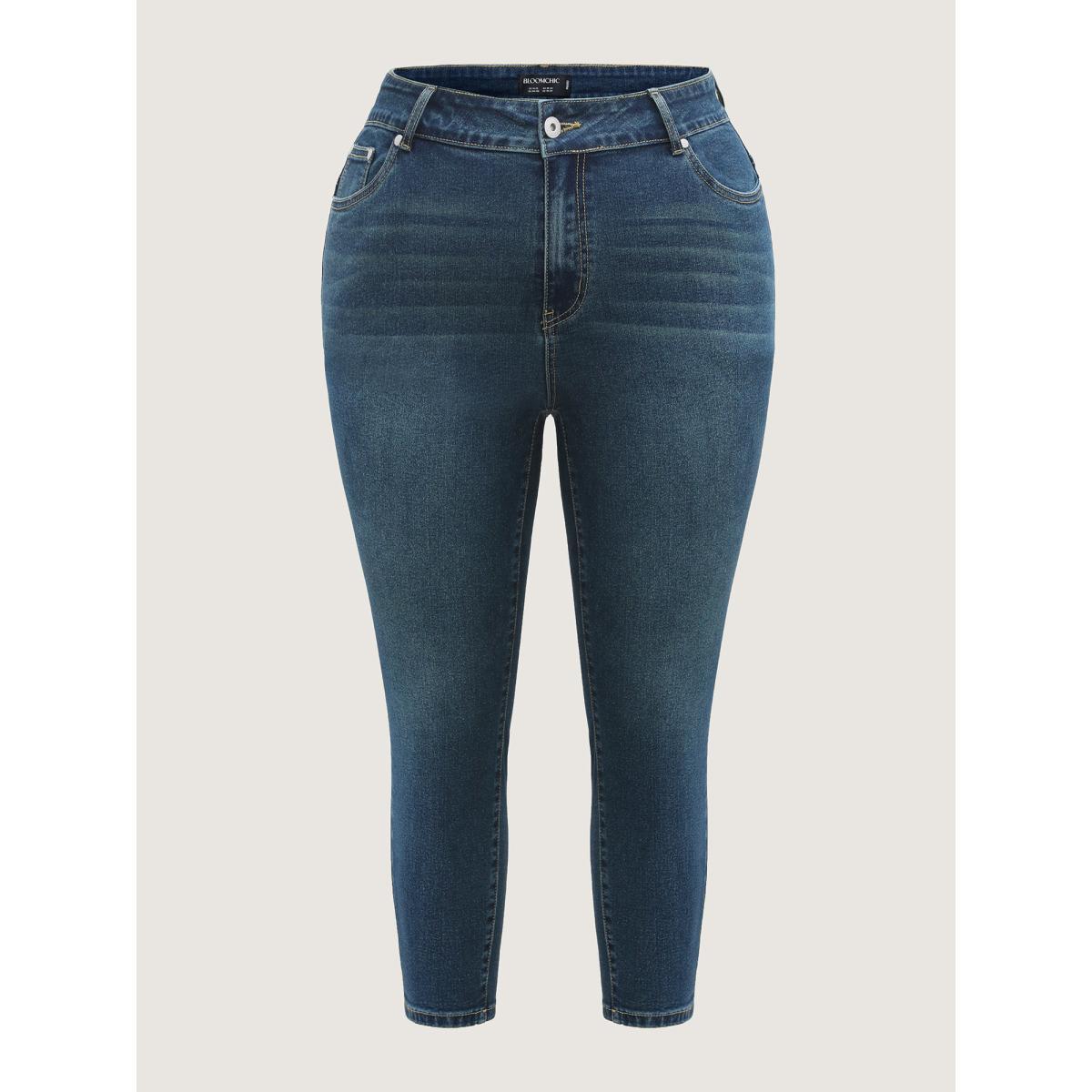 Plus Size Butt Lift Mid-Rise Skinny-Fit Jeans Women Bluevintage High stretch Slanted pocket Jeans BloomChic 14/1X Product Image