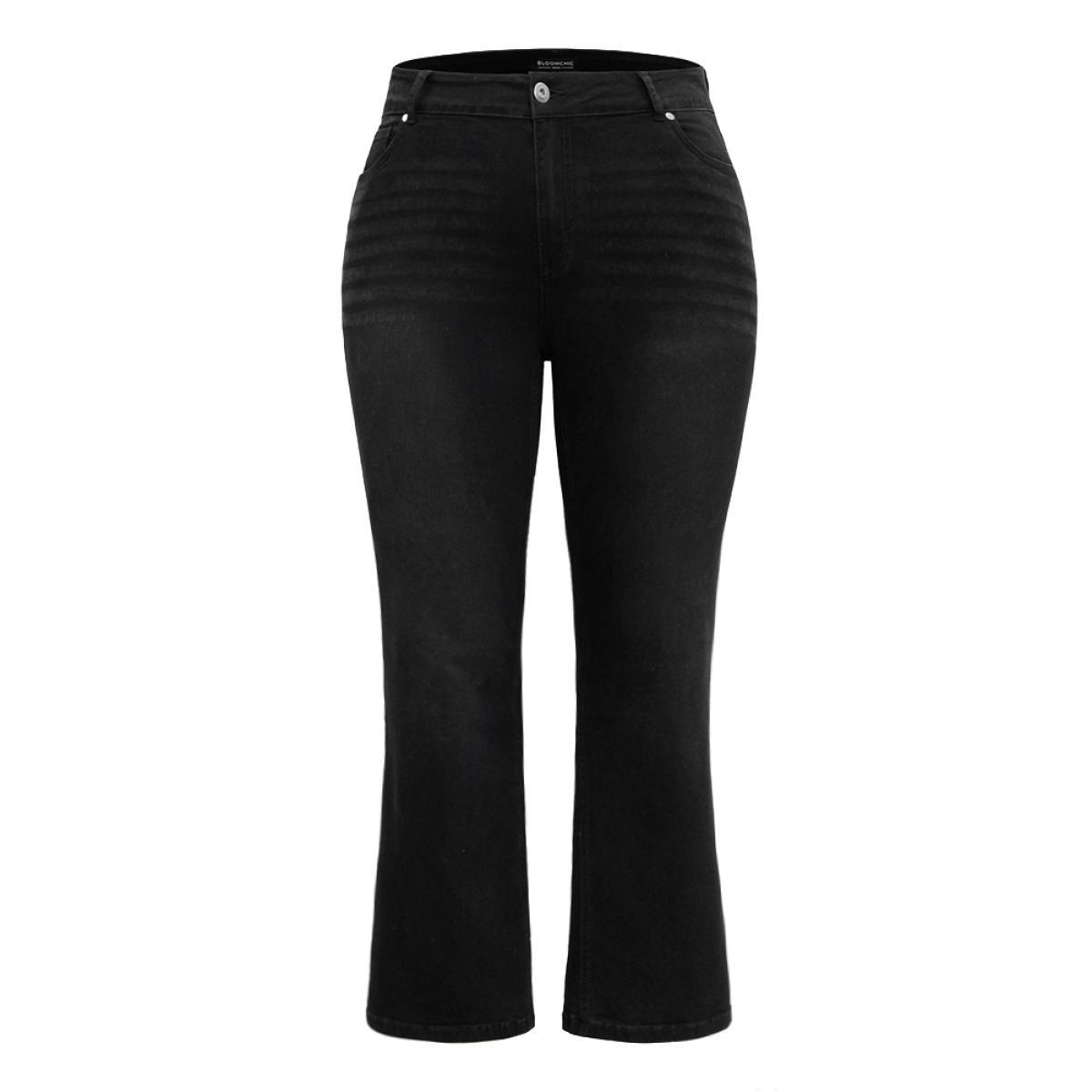 Plus Size Bootcut Full Length Pocket Black Wash Jeans Women DimGray Casual Plain Plain High stretch Pocket Jeans BloomChic 14/1X Product Image