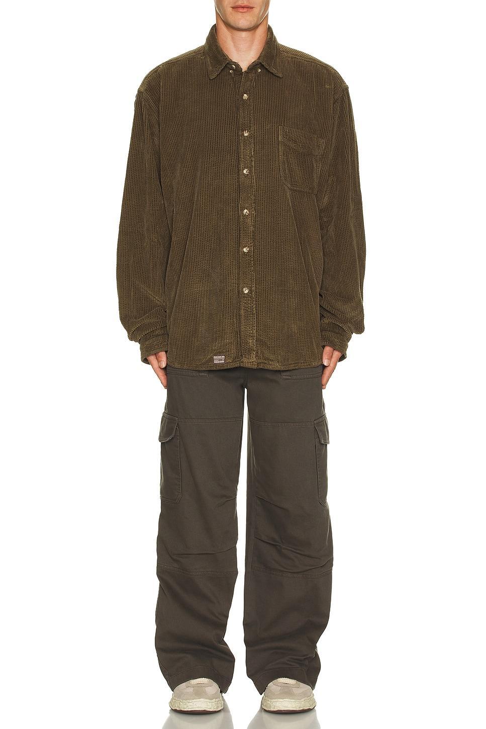 ERL Unisex Corduroy Shirt Woven in Olive Product Image