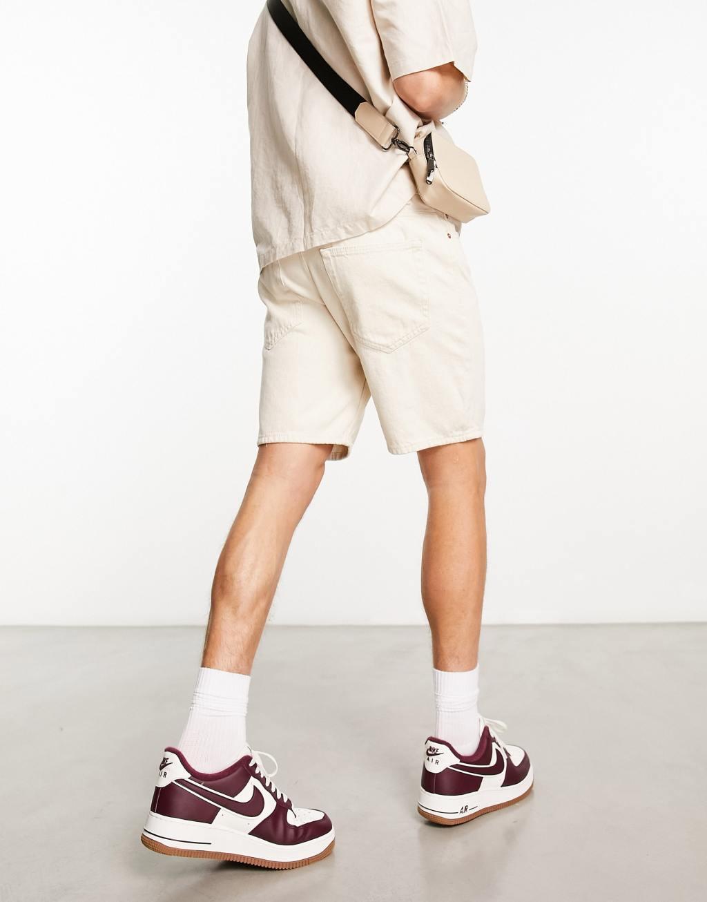 Only & Sons loose fit denim shorts in ecru Product Image