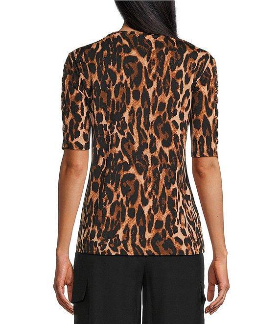 Investments Petite Size Knit Animal Print Elbow Length Sleeve Crew Neck Top Product Image