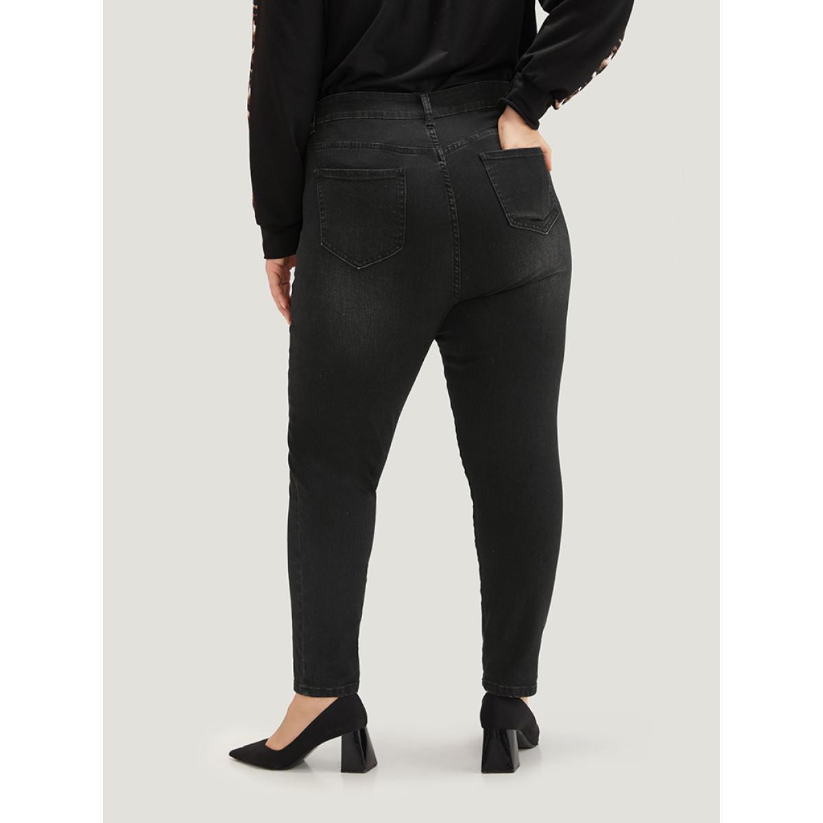 Plus Size Skinny High Rise Black Wash Jeans Women Black Casual Plain Plain High stretch Pocket Jeans BloomChic 18/2X Product Image