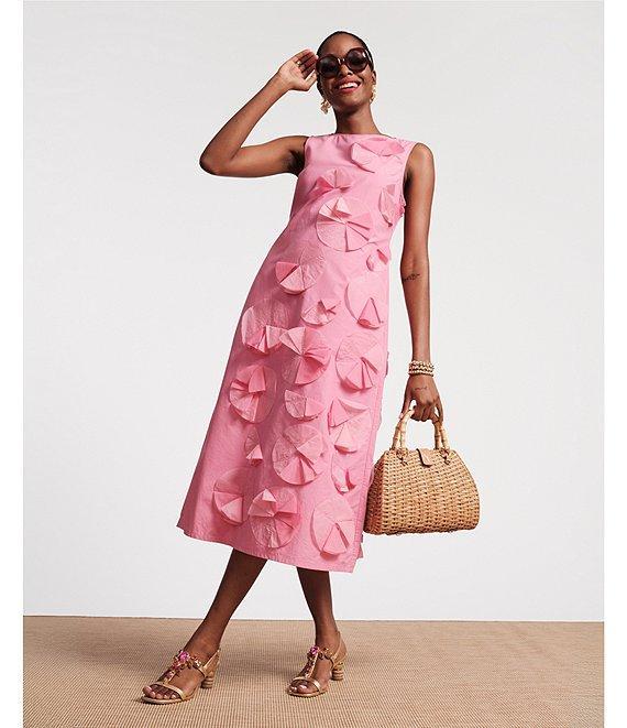 FRANCES VALENTINE Poplin Origami Flower Boatneck Sleeveless Midi Dress Product Image