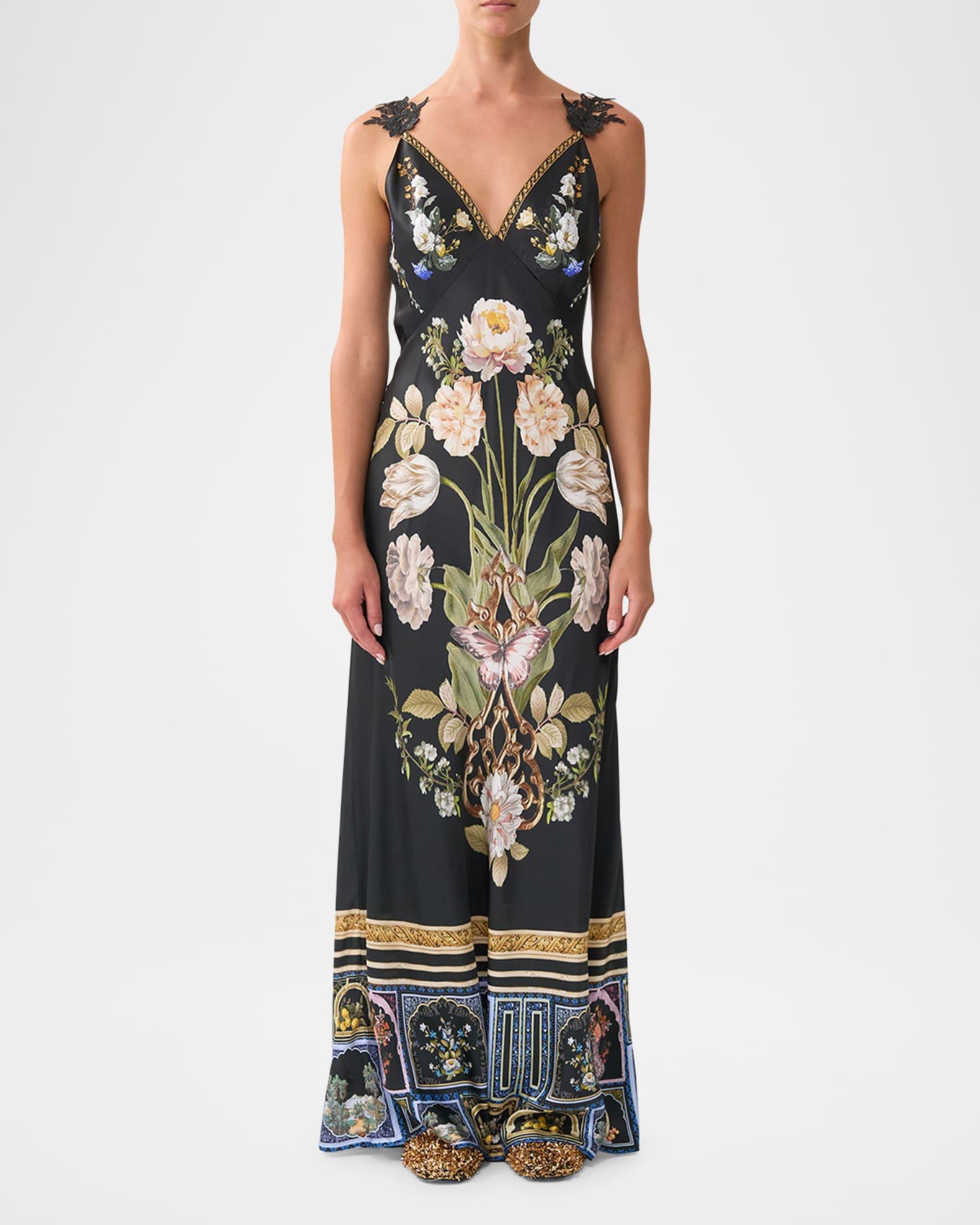 Ottoman Elegance V-Neck Maxi Bias Slip Dress Product Image