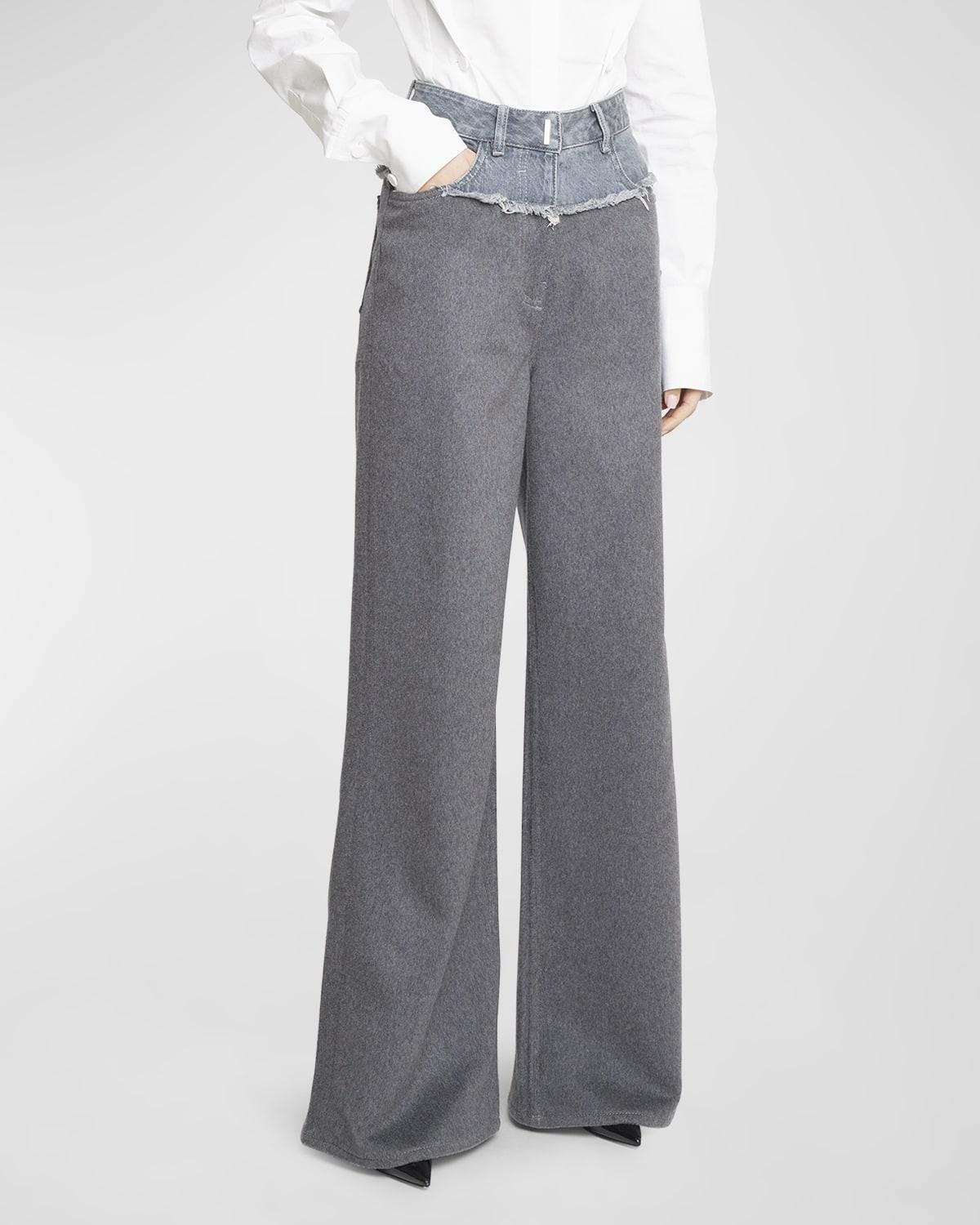 Womens Oversized Jeans In Mixed Denim And Flannel Product Image