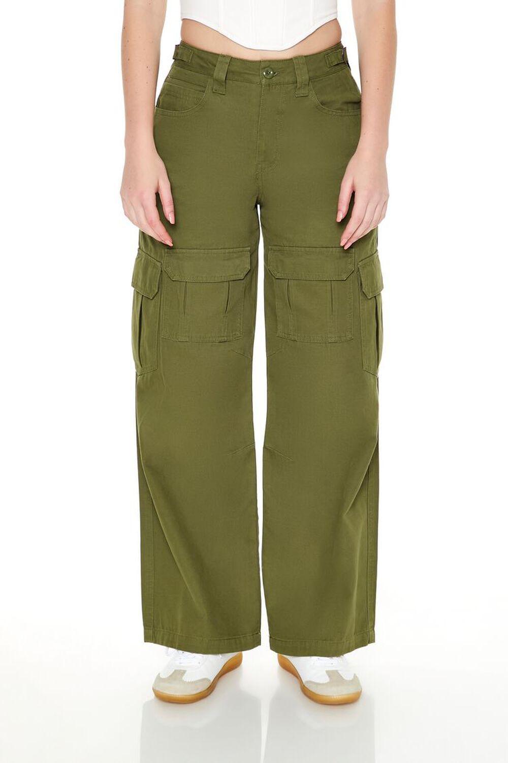 Twill Wide-Leg Cargo Pants | Forever 21 Product Image