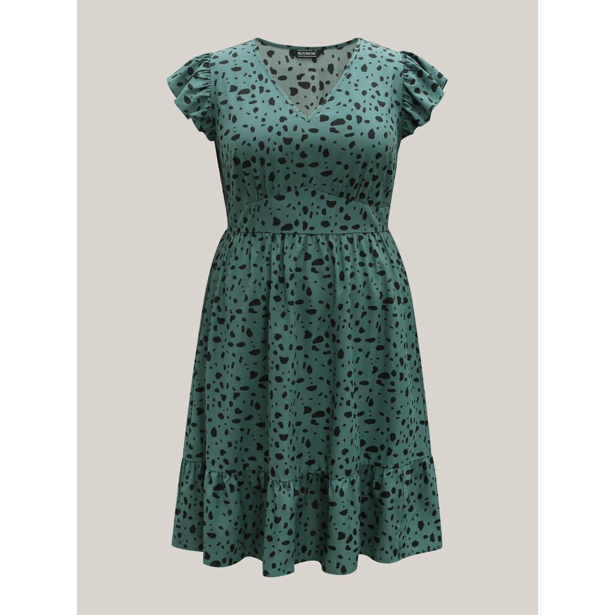 Plus Size Animal Print Waist-Defining Midi Dress Emerald Women V-neck Cap Sleeve Curvy BloomChic 22-24/3X Product Image