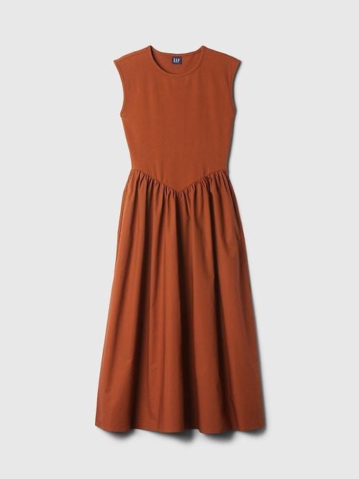 Drop-Waist Mixed Media Midi Dress Product Image