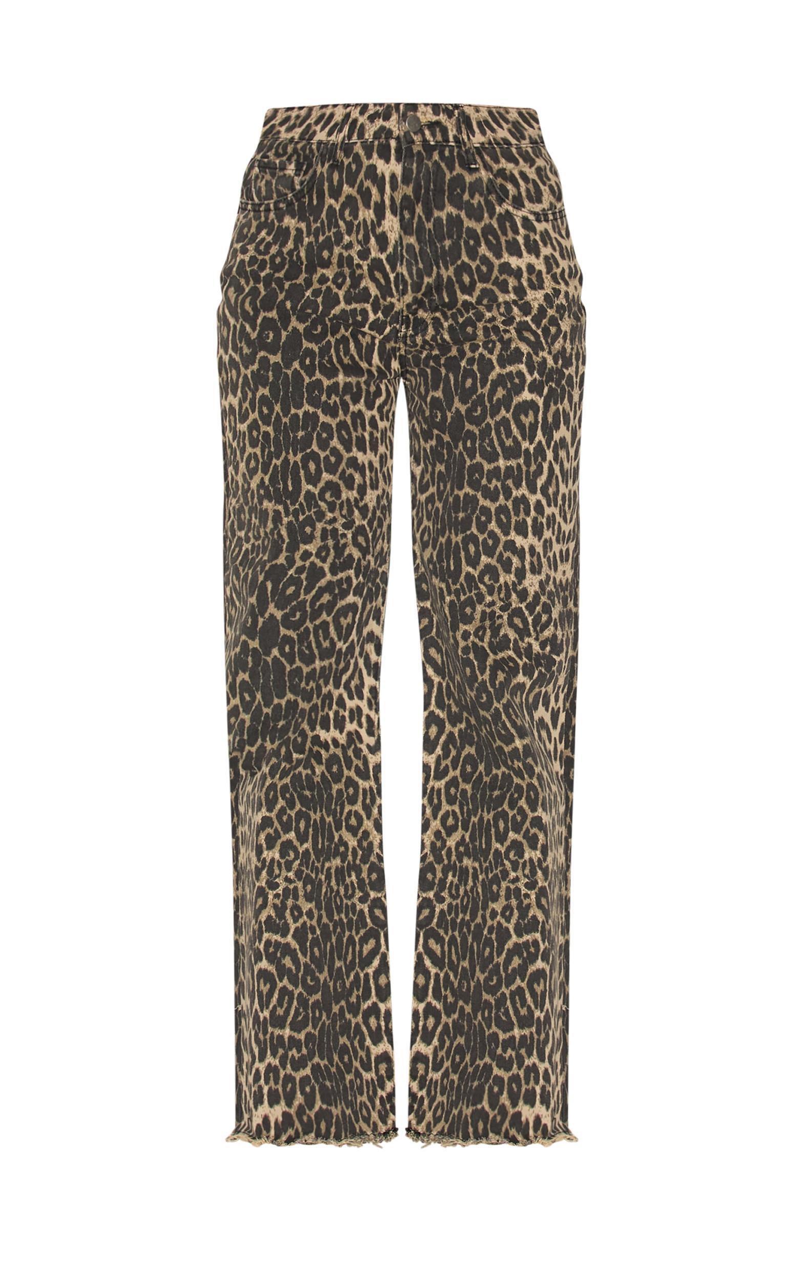 Brown Leopard Print Denim Wide Leg Denim Jean Product Image