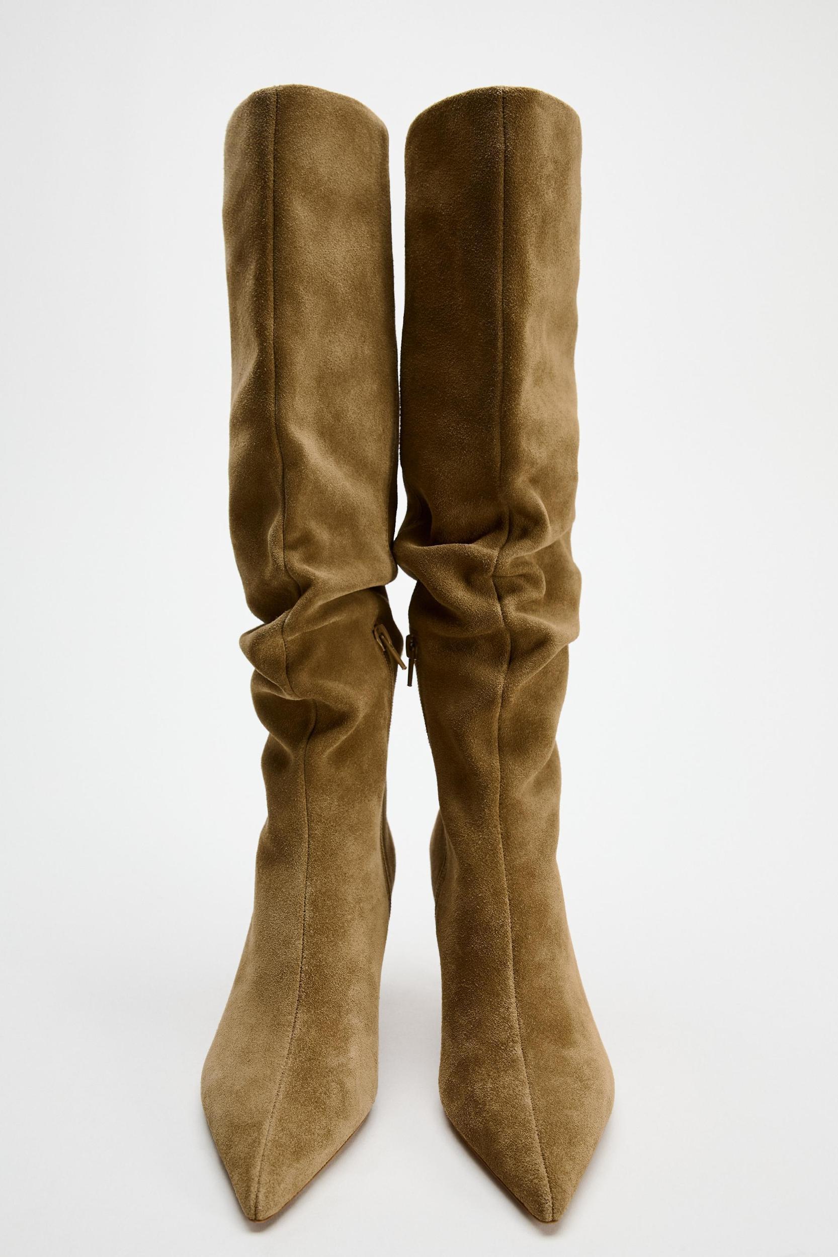 RUCHED SPLIT LEATHER HEELED BOOTS Product Image