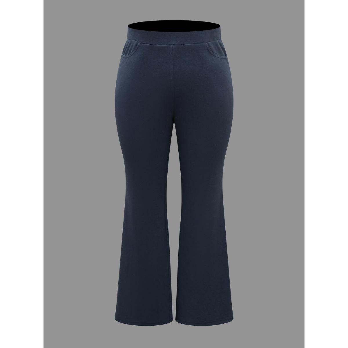 Plus Size Plain Textured Stretchy Bootcut Pants Women Indigo Elegant Bootcut Mid Rise Everyday Pants BloomChic 22-24/3X Product Image