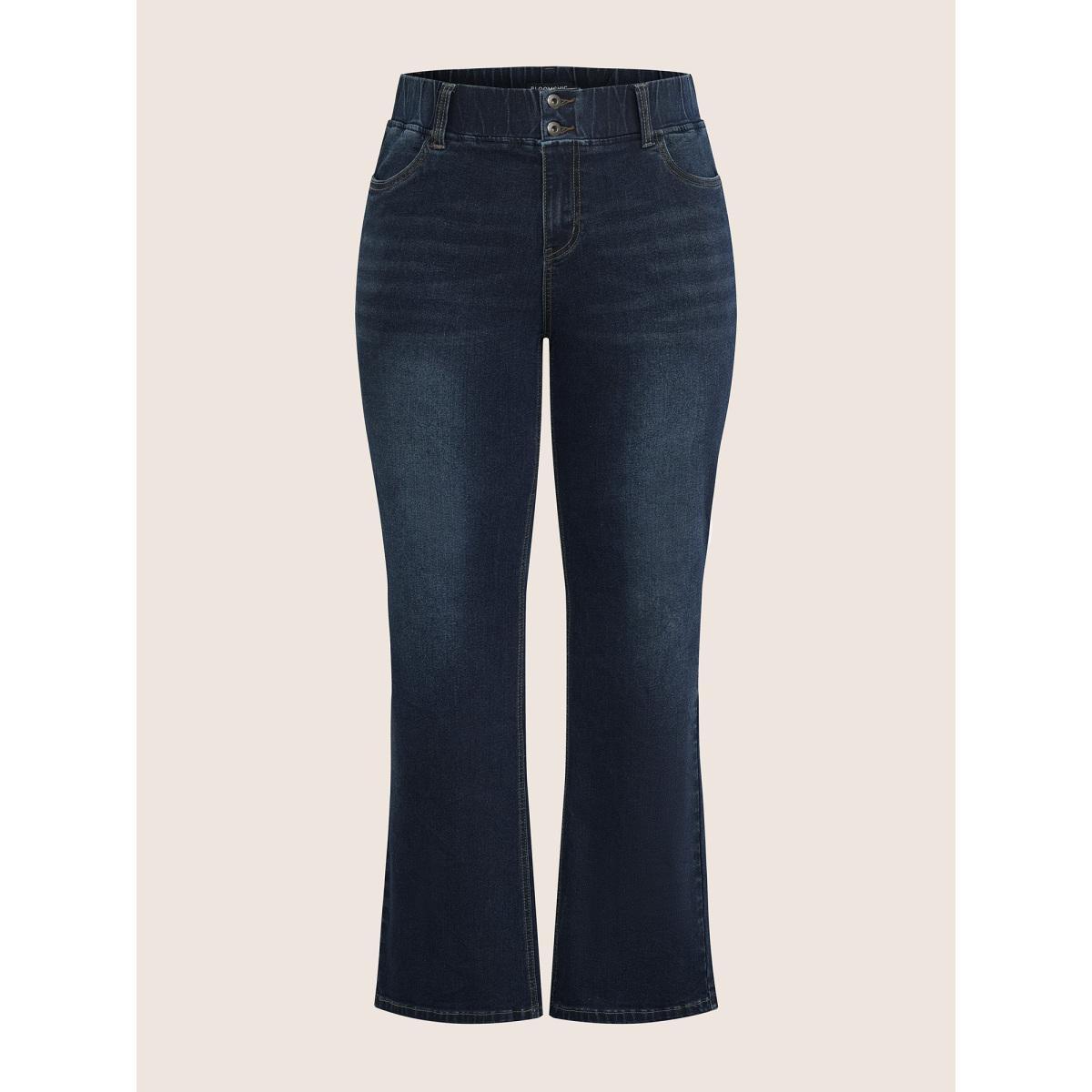 Plus Size Bootcut Elastic Waist Button Down Jeans Women Indigo Casual Plain Plain High stretch Pocket Jeans BloomChic 28/5X Product Image
