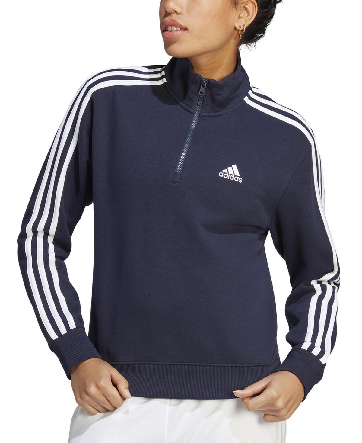adidas Essentials 3-Stripes French Terry 1/4 Zip (Medium Grey Heather/White) Women's Clothing Product Image