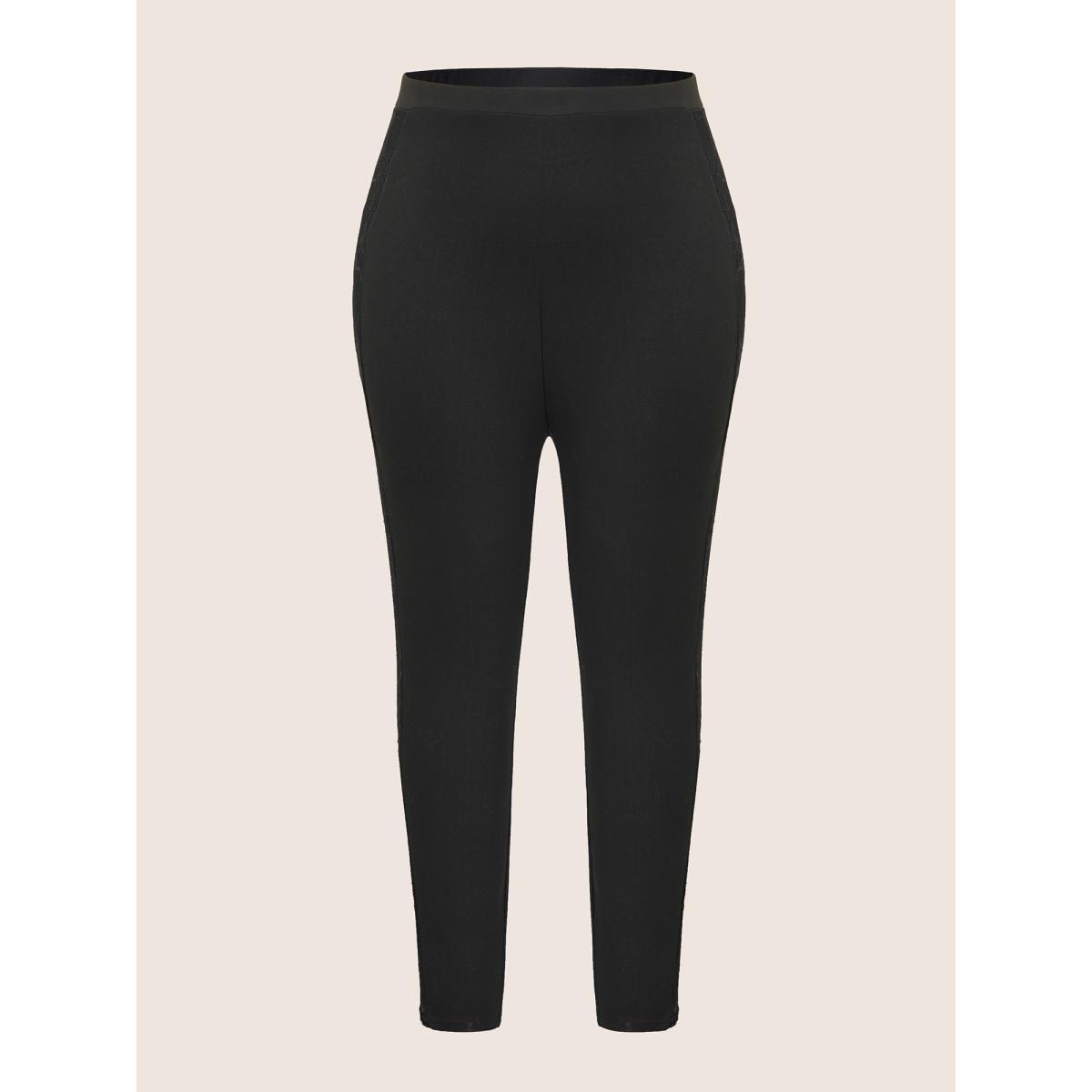 Plus Size Crochet Lace Mesh Skinny Leggings Women Black Casual High stretch Skinny High Rise Everyday Leggings BloomChic 10/M Product Image